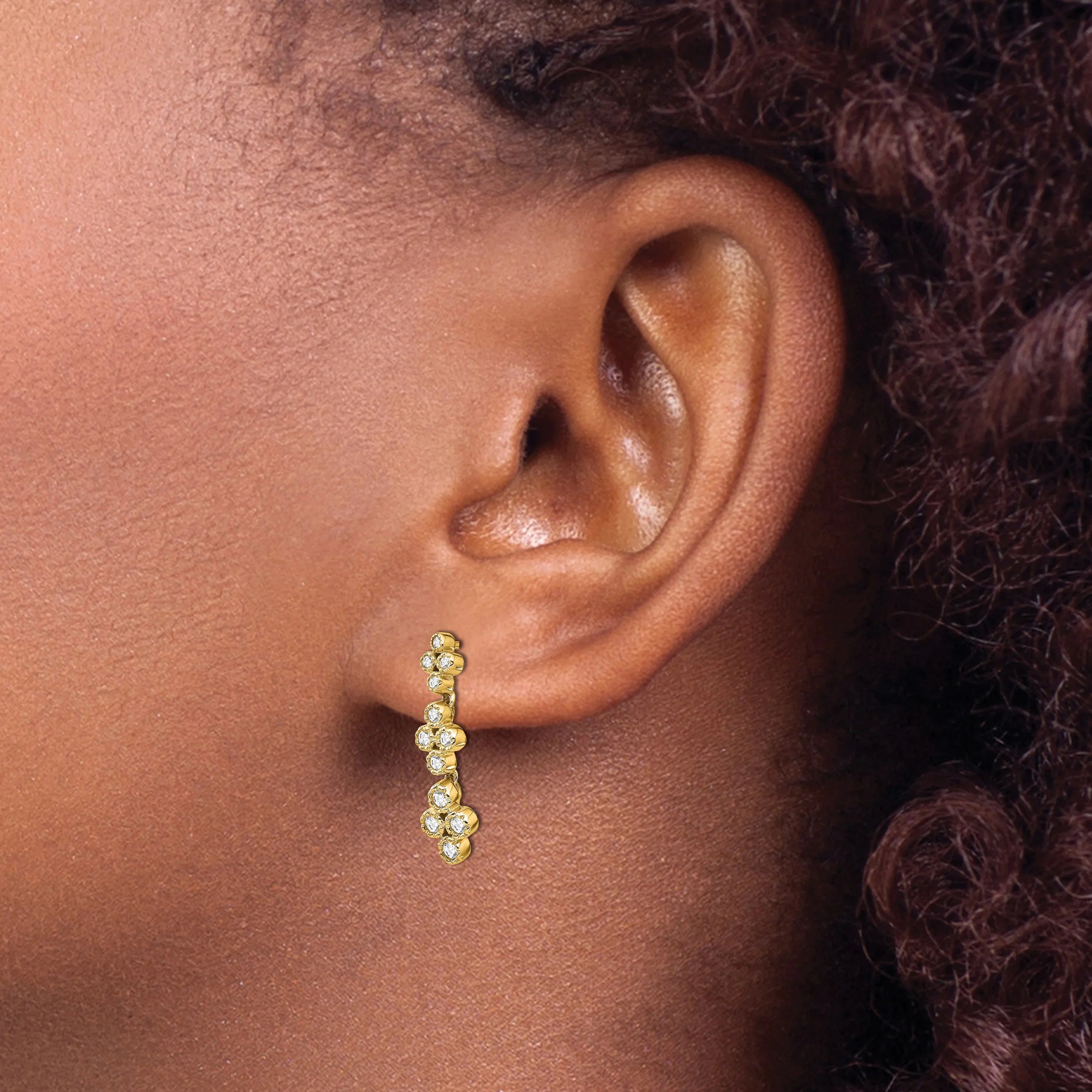 14K Lab Grown Diamond Floral Bloom Post Dangle Earrings - Fine Diamond