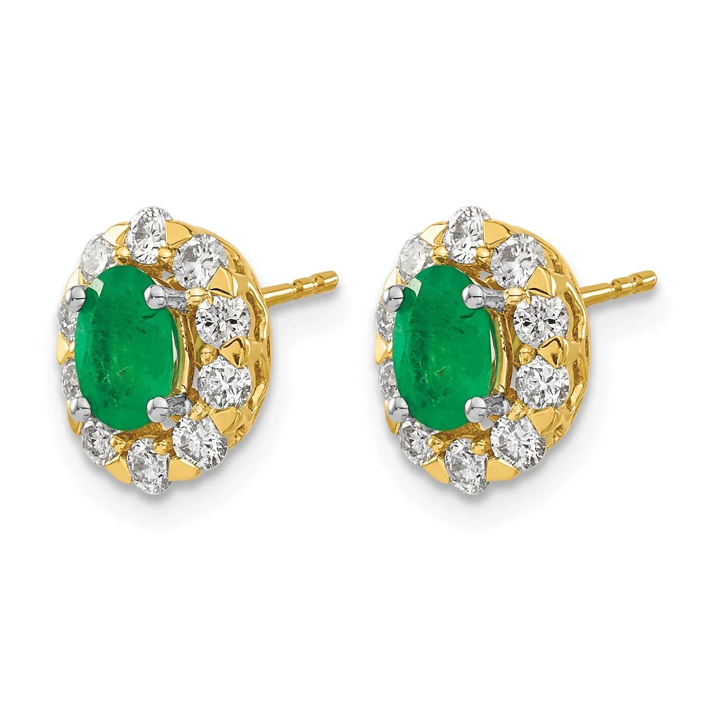 14k Gold Lab Grown Diamond Oval Emerald Halo Studs Earrings - Fine Diamond
