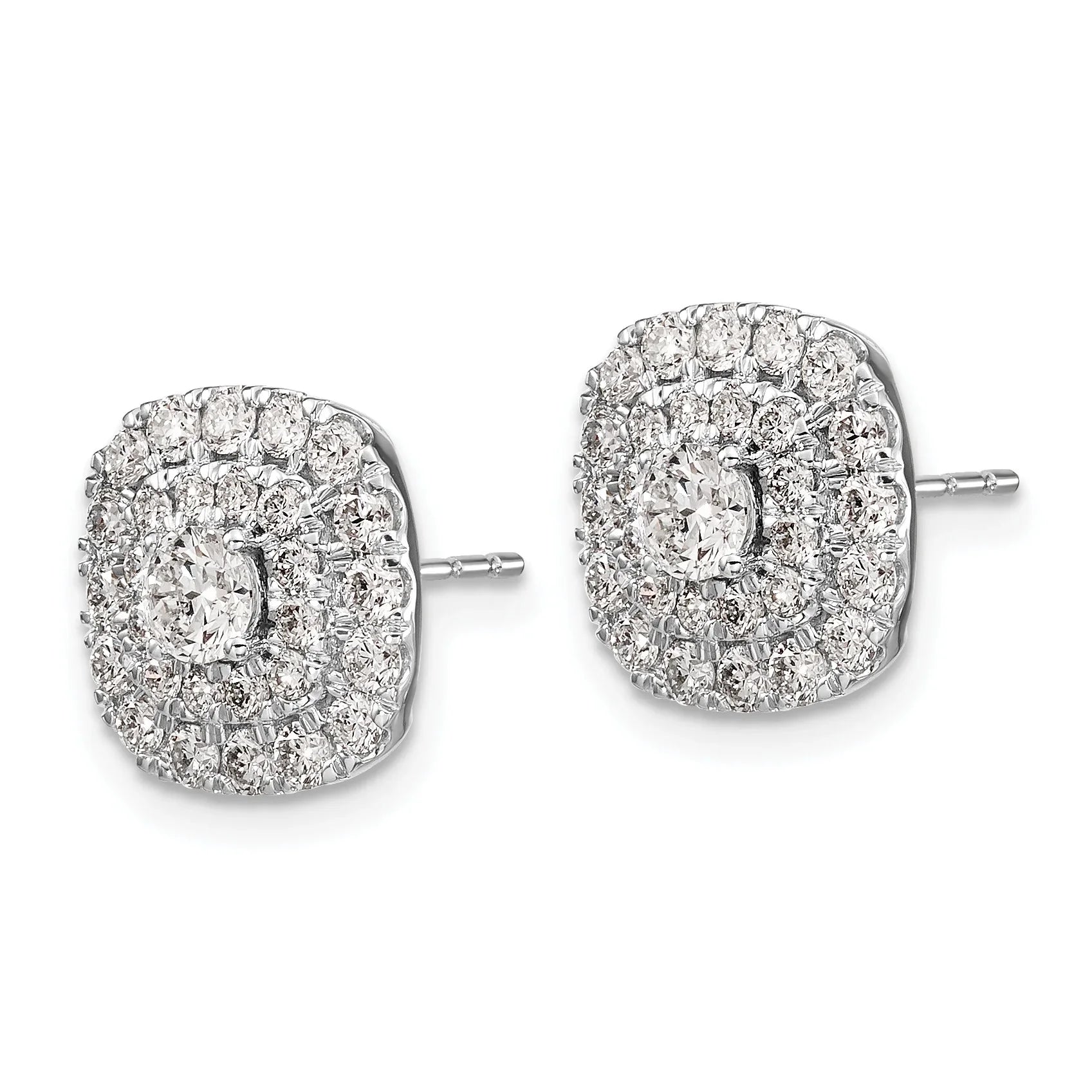 14K White Gold Lab Grown Diamond Double Halo Cluster Post Stud Earrings - Fine Diamond