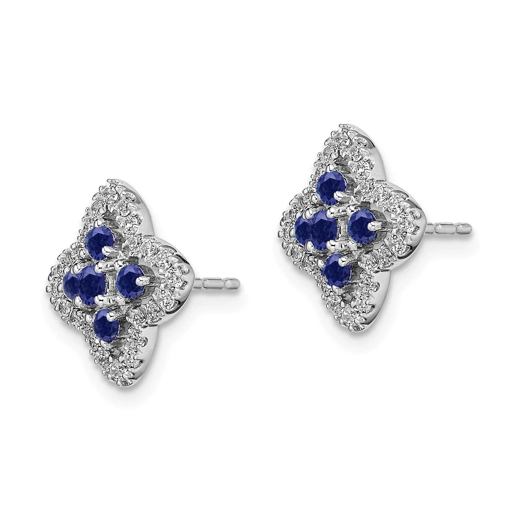 14k White Gold Lab Grown Diamond and Sapphire Stud Earrings - Fine Diamond