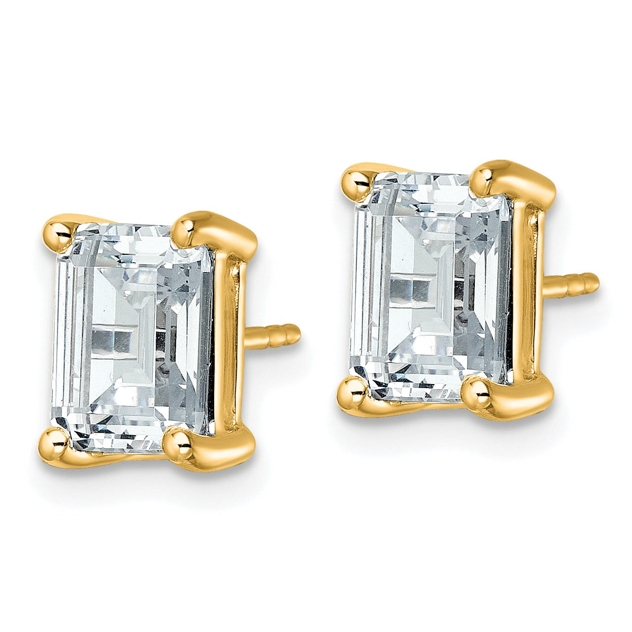 14K White Gold Lab Grown Emerald Diamond Four Prong Stud Earrings