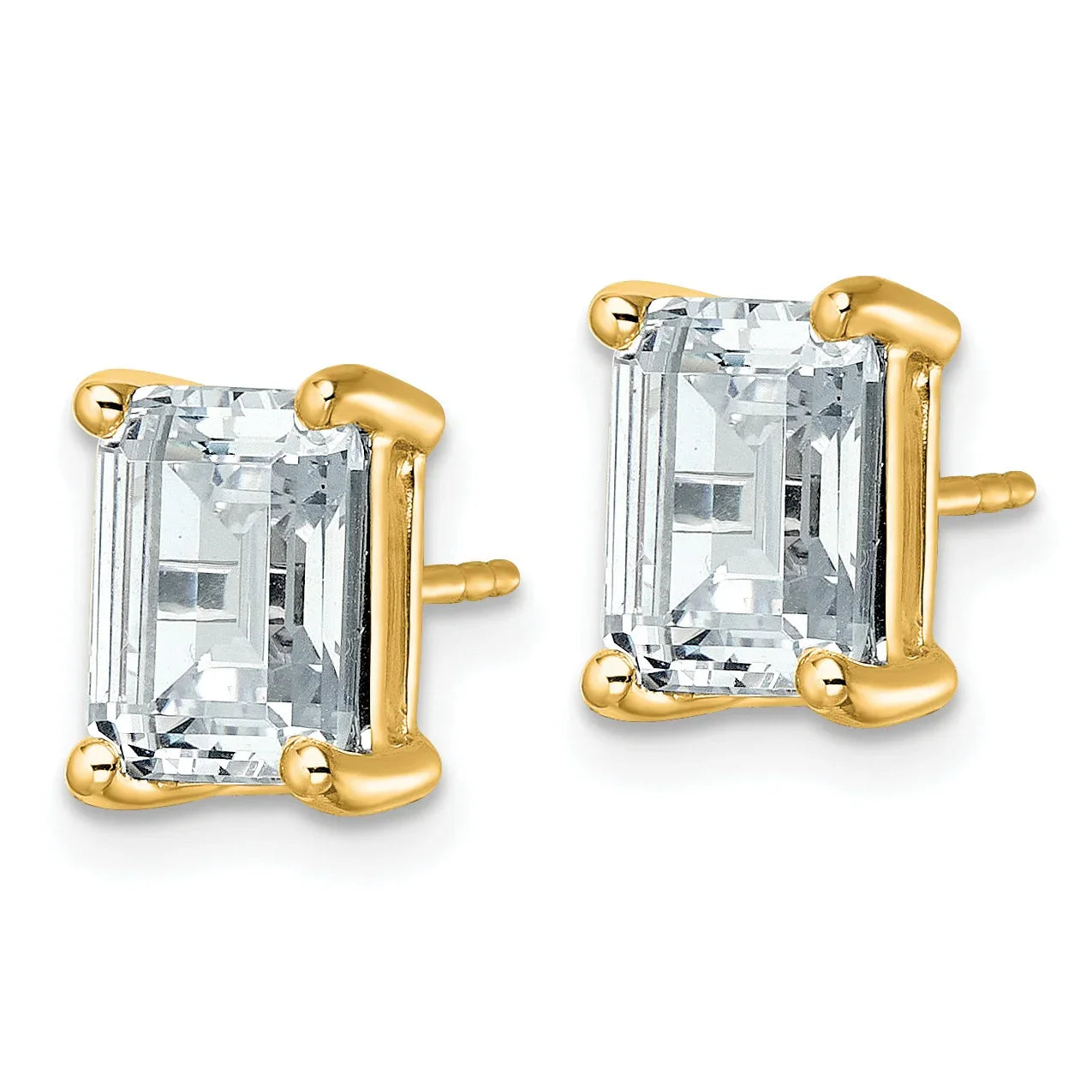 14K Gold Lab Grown Emerald Diamond Four Prong Stud Earrings - Fine Diamond