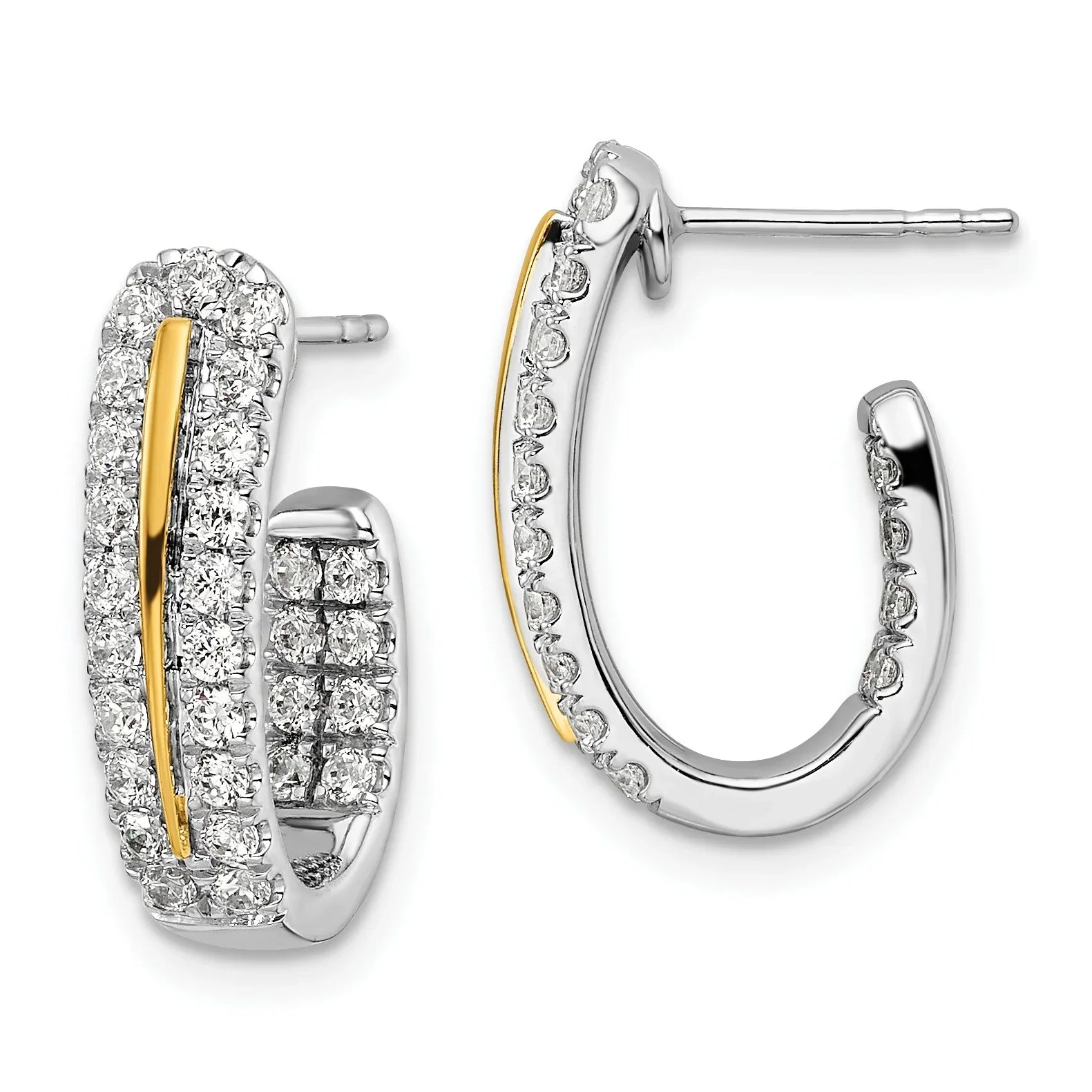 14K Two-Tone Lab Grown Diamond In and Out J-Hoop Earrings - Fine Diamond