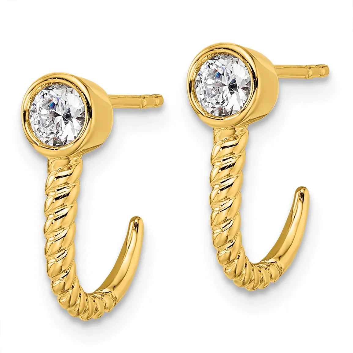 Lab Grown Diamond J-Hoop Earrings 14k Gold - Fine Diamond
