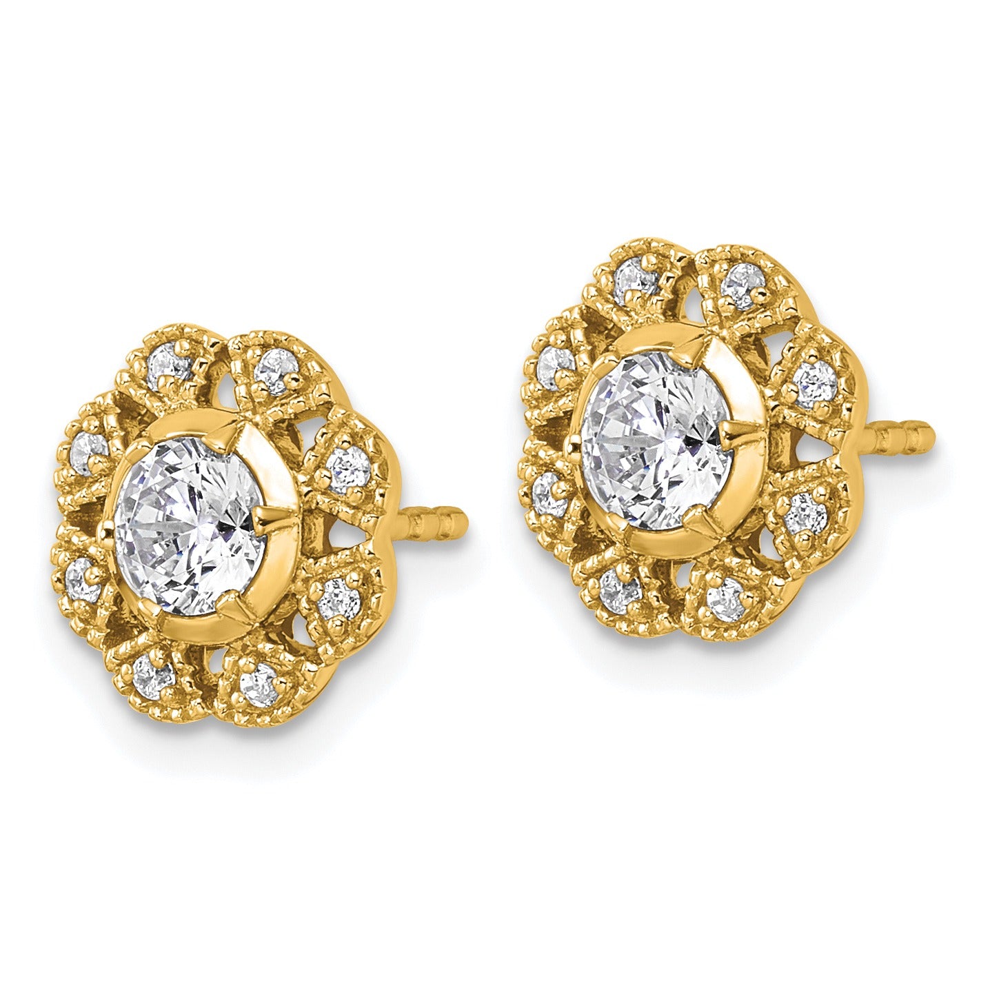 14K Gold Lab Grown Diamond Floral Post Stud Earrings