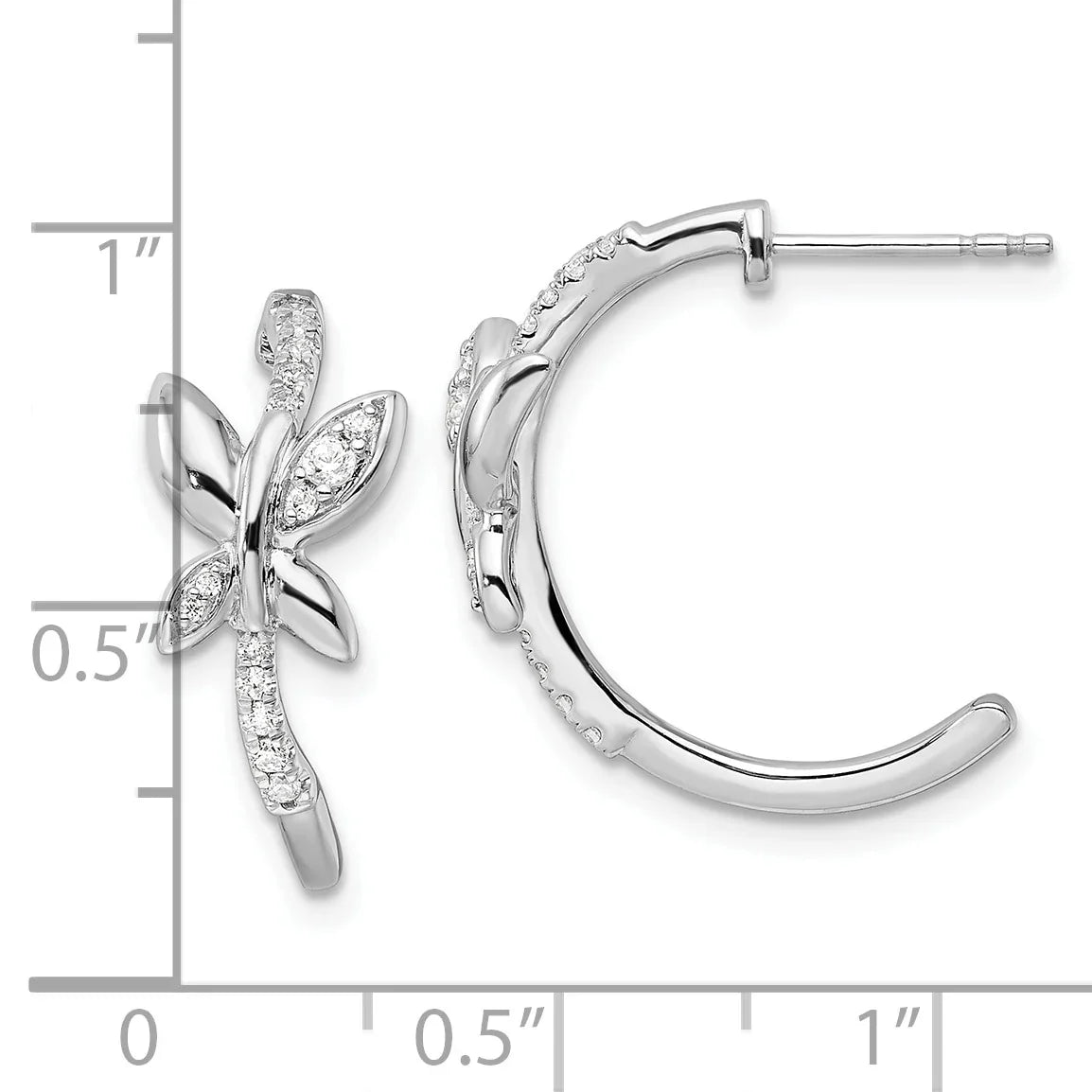 14K White Gold Lab Grown Diamond Butterfly J-Hoop Earrings - Fine Diamond
