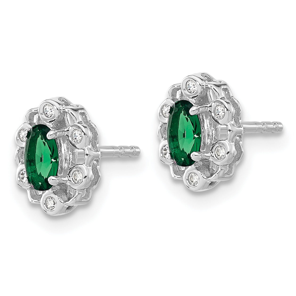14k White Gold Lab Grown Diamond and Oval Halo Post Earrings