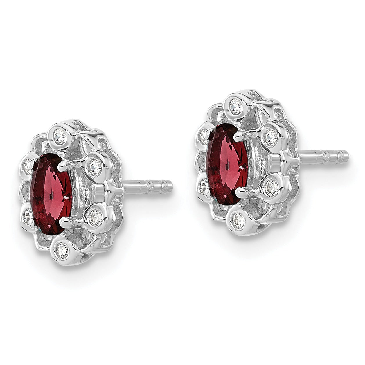 14k White Gold Lab Grown Diamond and Oval Halo Post Earrings