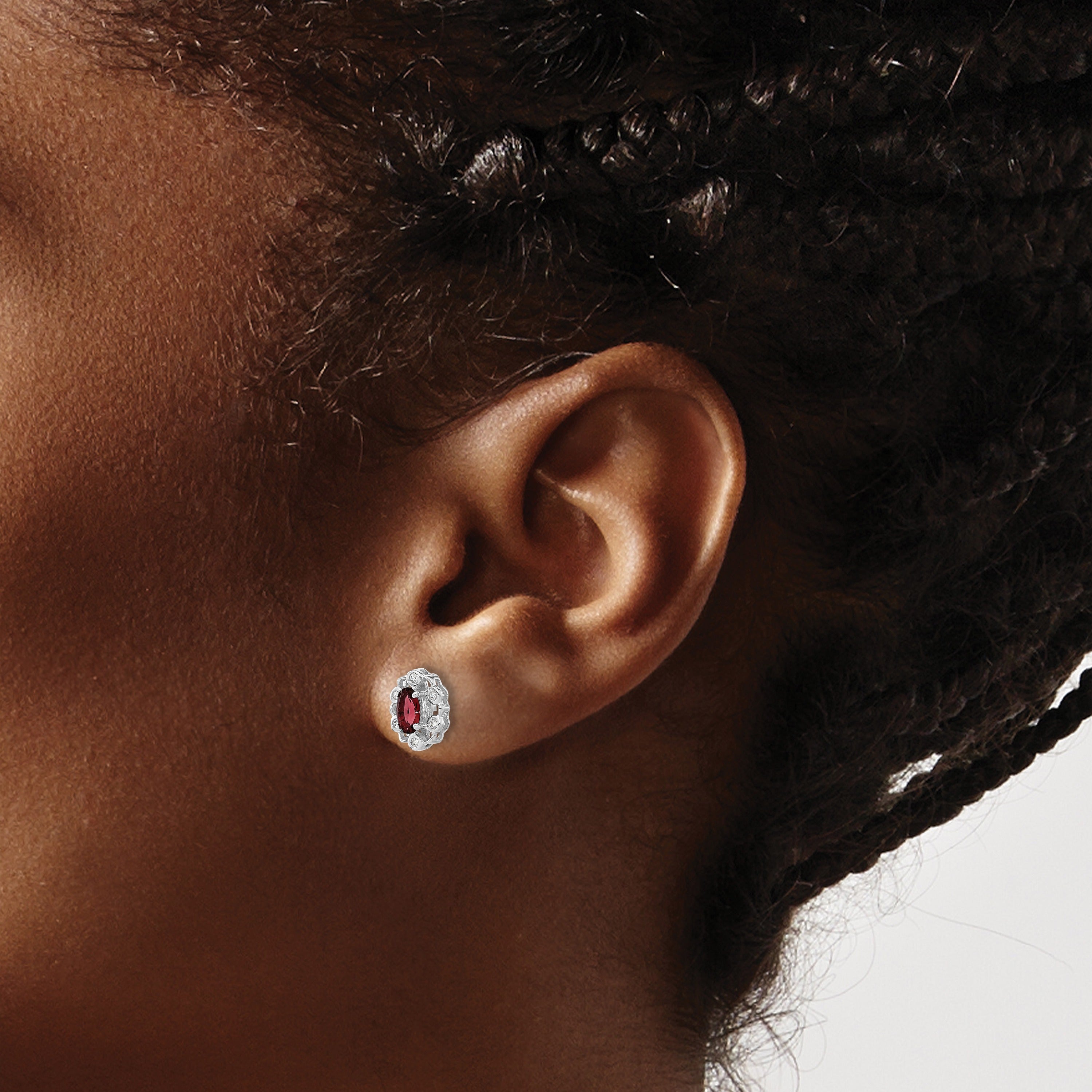 14k White Gold Lab Grown Diamond and Oval Halo Post Earrings