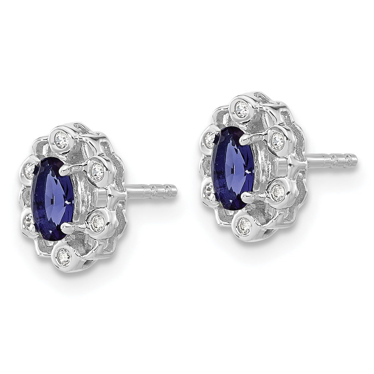 14k White Gold Lab Grown Diamond and Oval Halo Post Earrings
