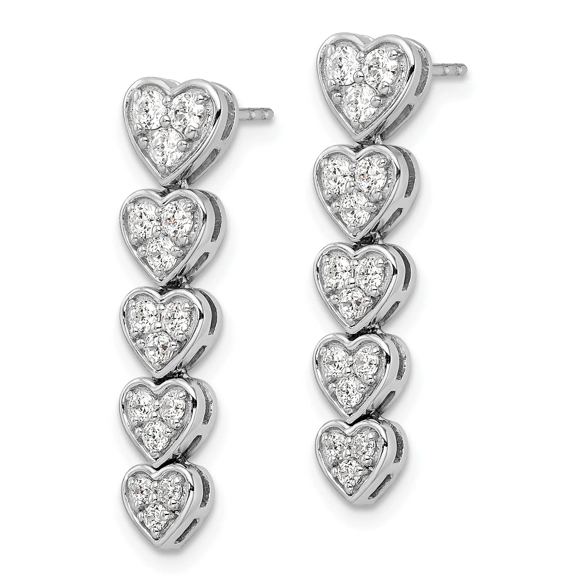 14K Gold Lab Grown Diamond Heart Dangle Post Earrings - Fine Diamond