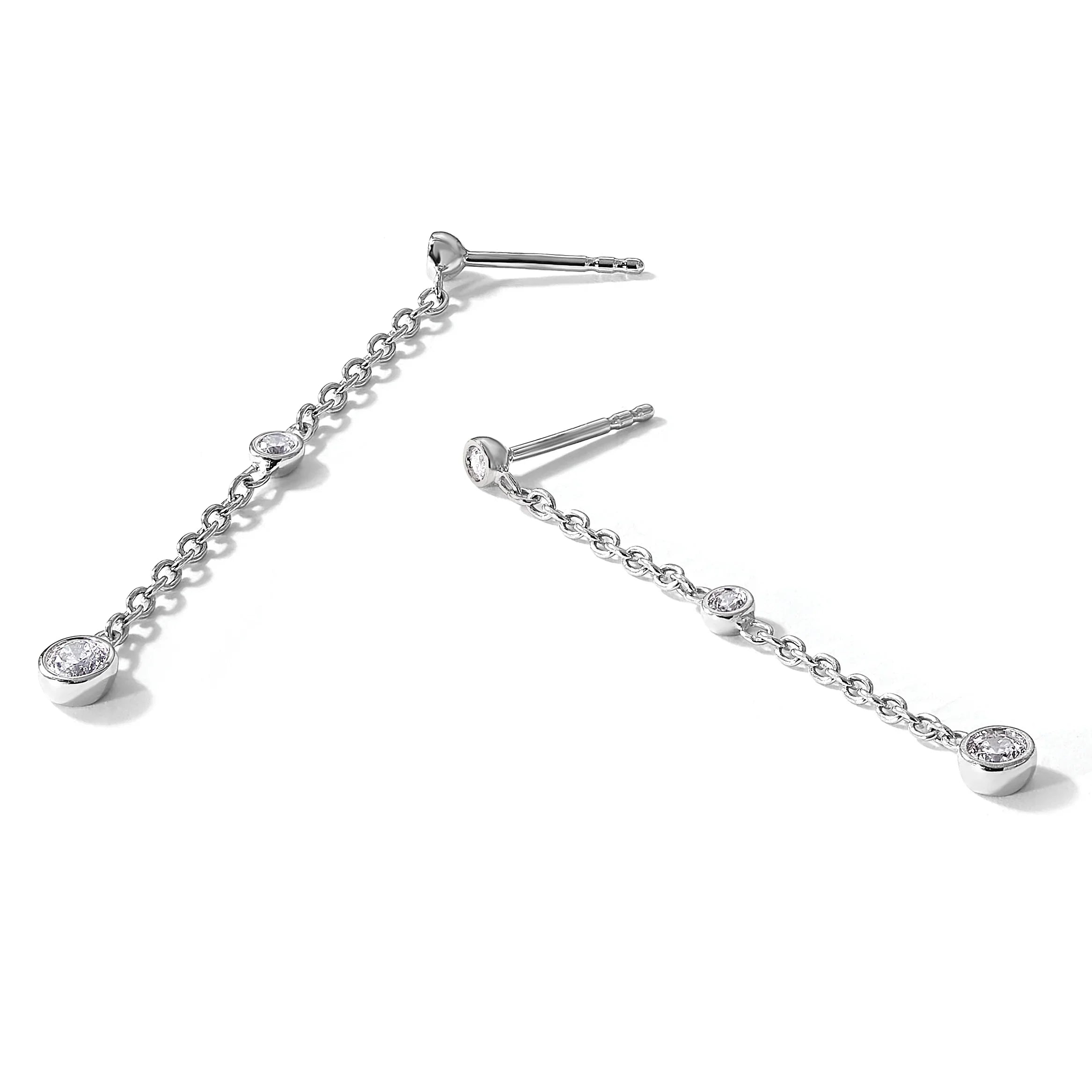 14K Gold Lab Diamond Graduated Dangle Hanging Earrings - Fine Diamond