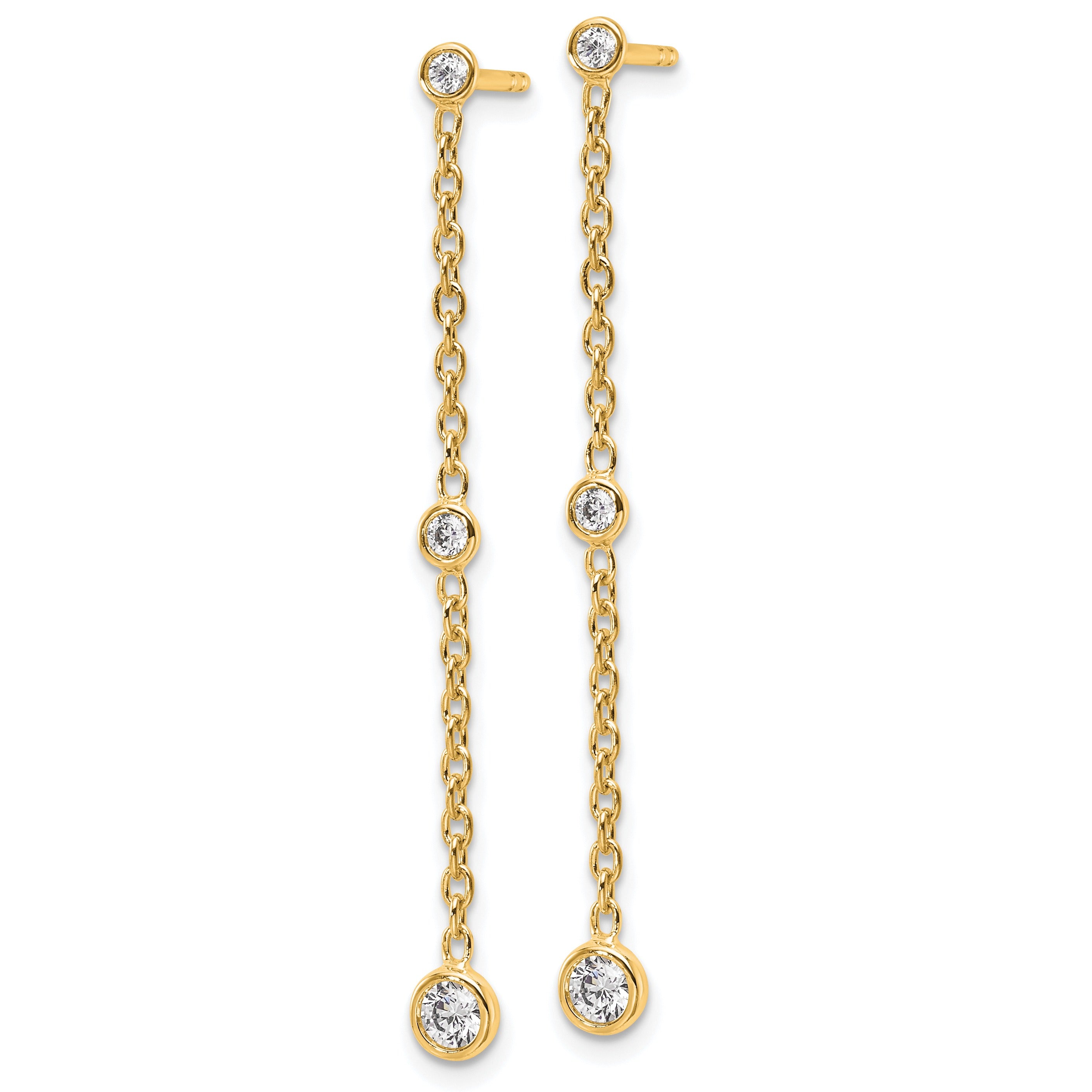 14K Gold Lab Diamond Graduated Dangle Hanging Earrings
