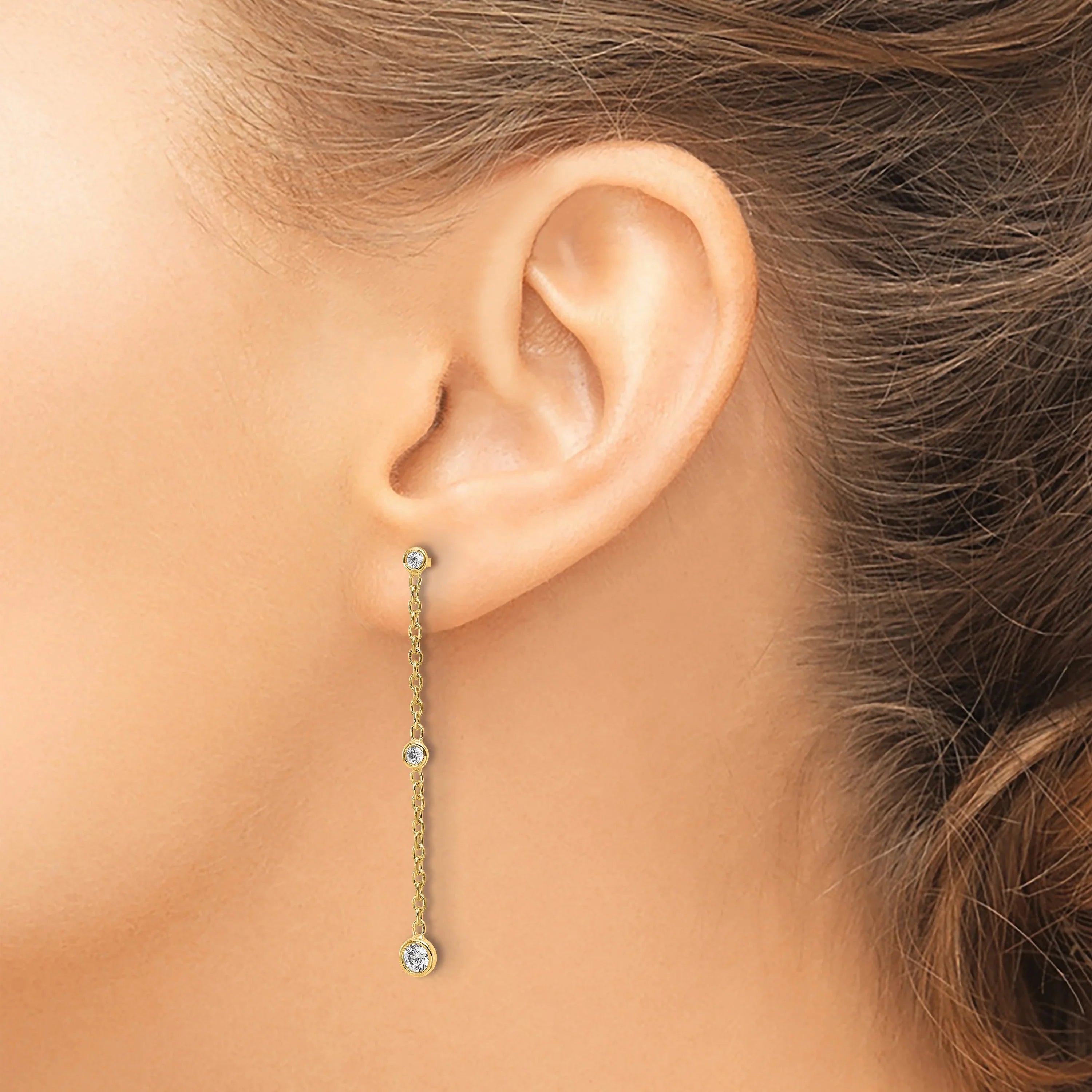 14K Gold Lab Diamond Graduated Dangle Hanging Earrings - Fine Diamond