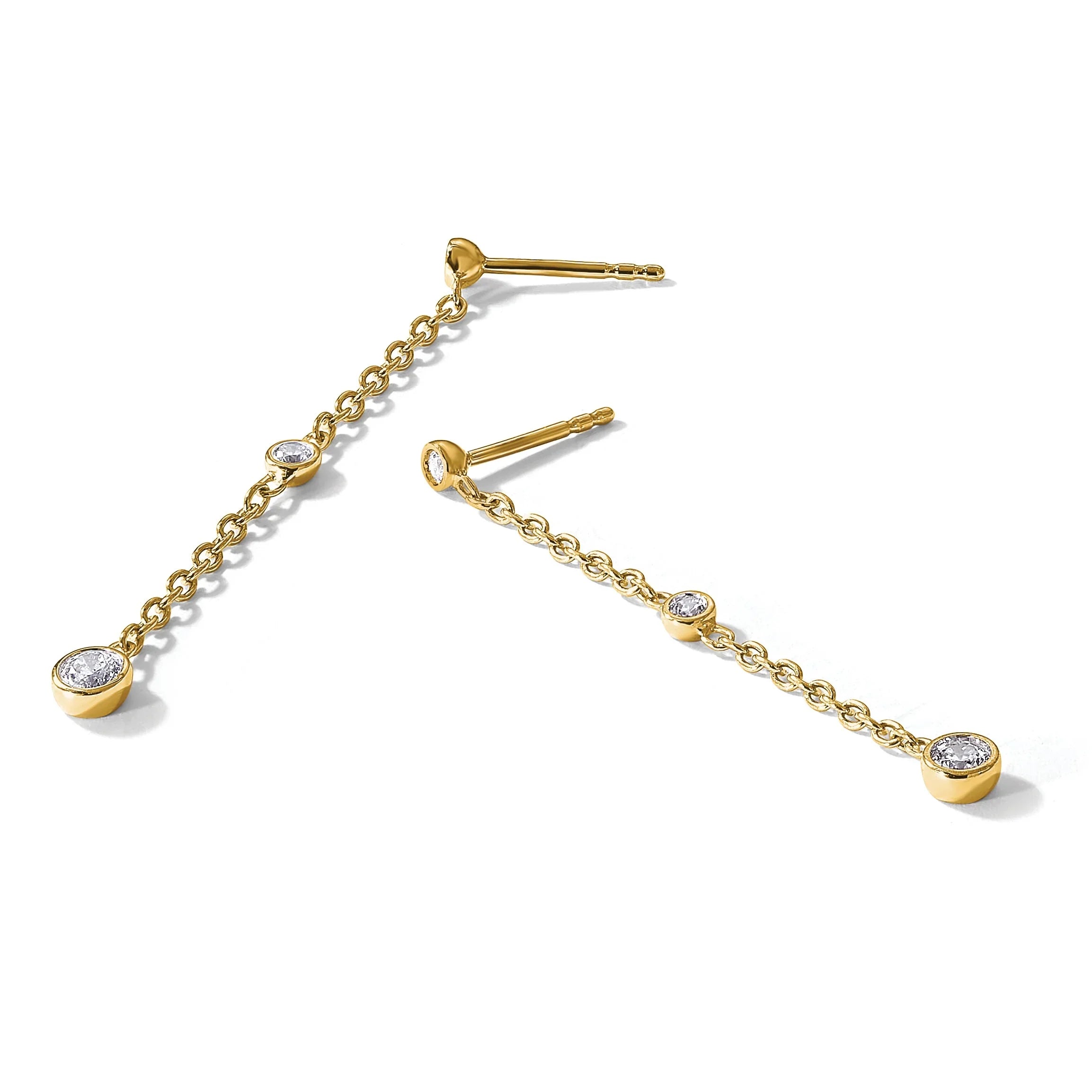 14K Gold Lab Diamond Graduated Dangle Hanging Earrings - Fine Diamond
