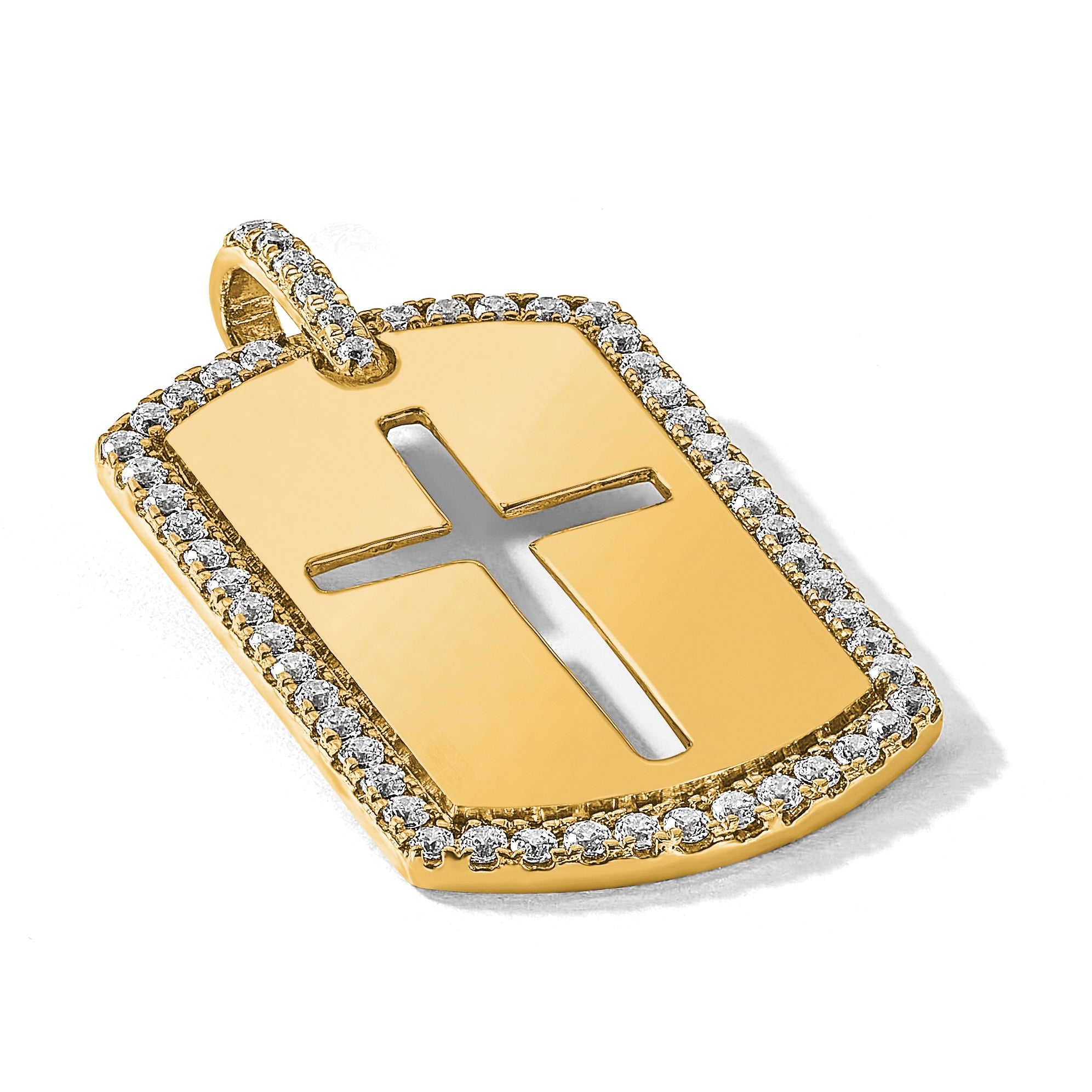 14K Gold 3/4 carat Lab Grown Diamond Cross Dog Tag Pendant