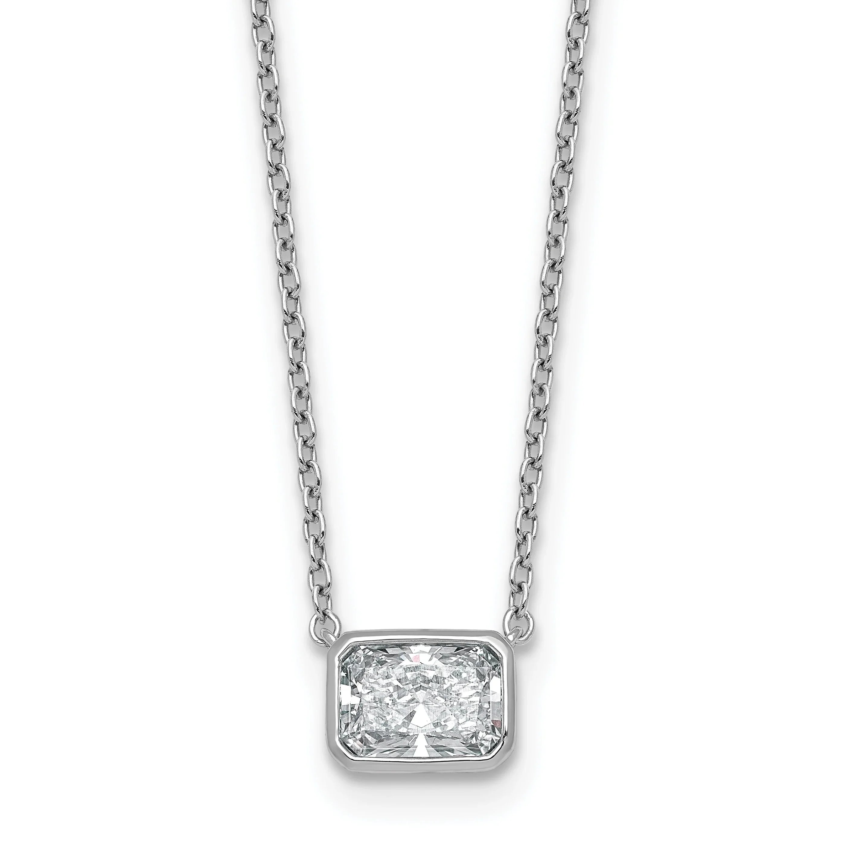 14k White Gold Lab Grown Diamond Bezel Set Solitaire Necklace - Fine Diamond