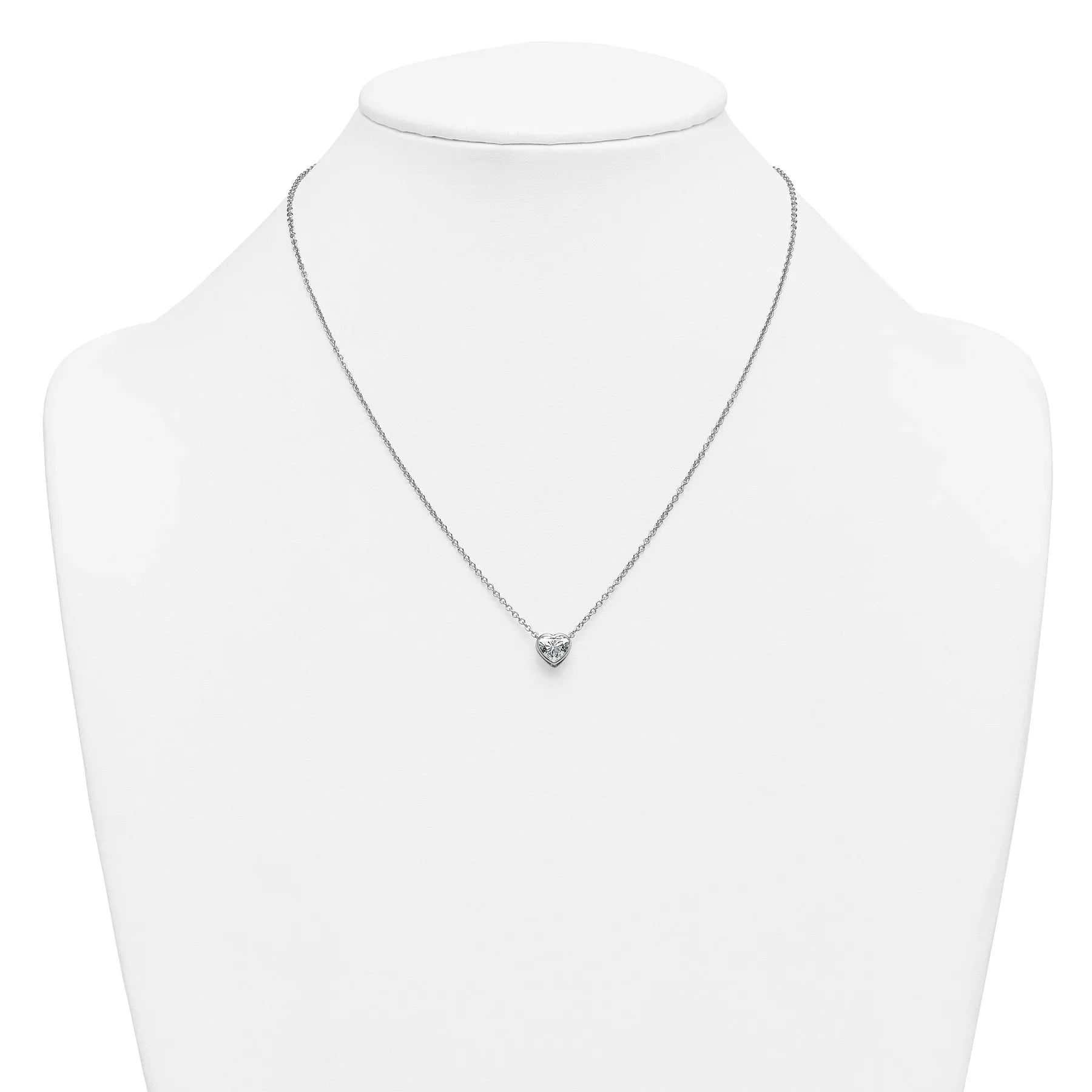 14k White Gold Lab Grown Diamond Solitaire Heart Necklace - Fine Diamond