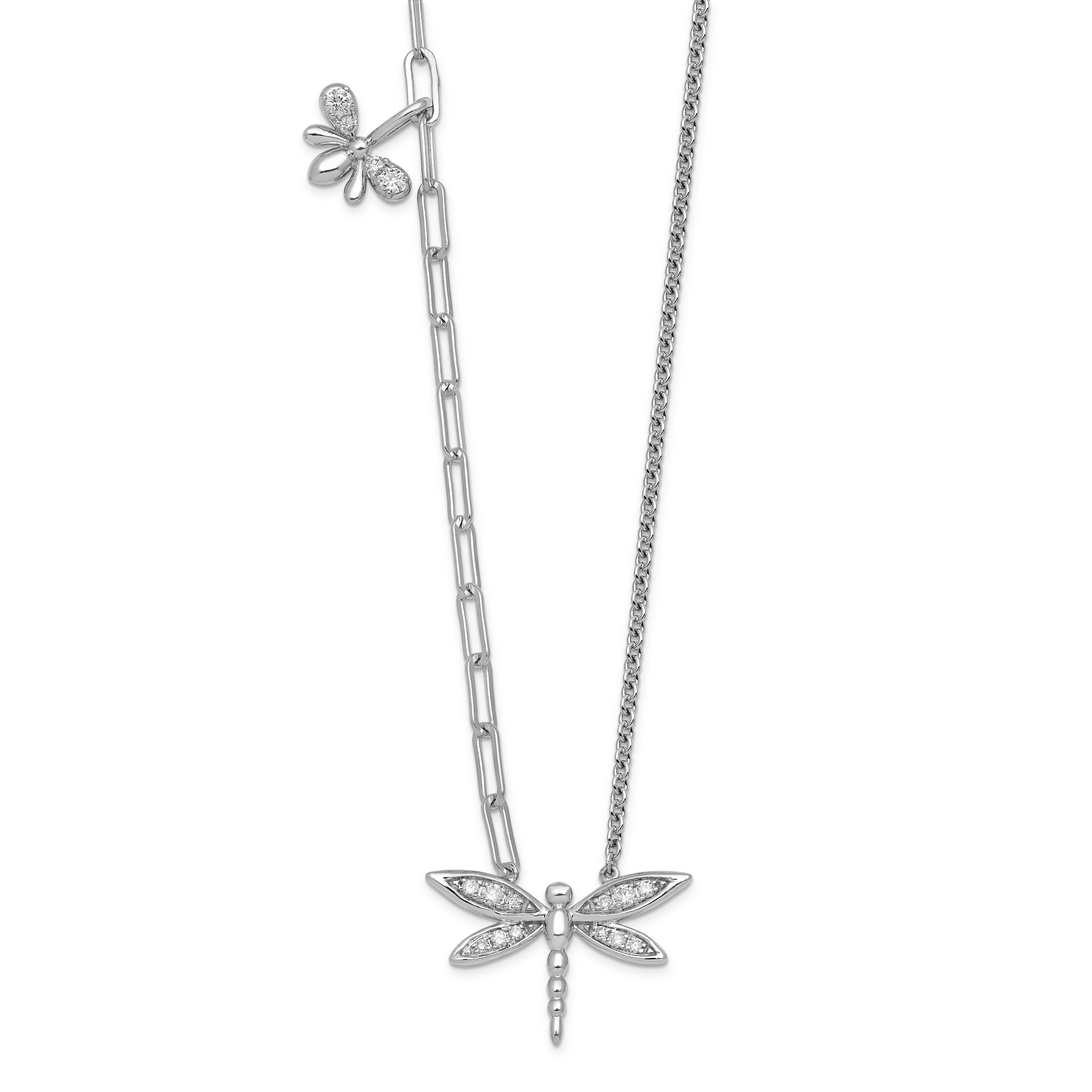 0.22 Ct Round White Lab Grown Diamond Prong 14K White Gold Dragonfly Paperclip Cable Chain Necklace