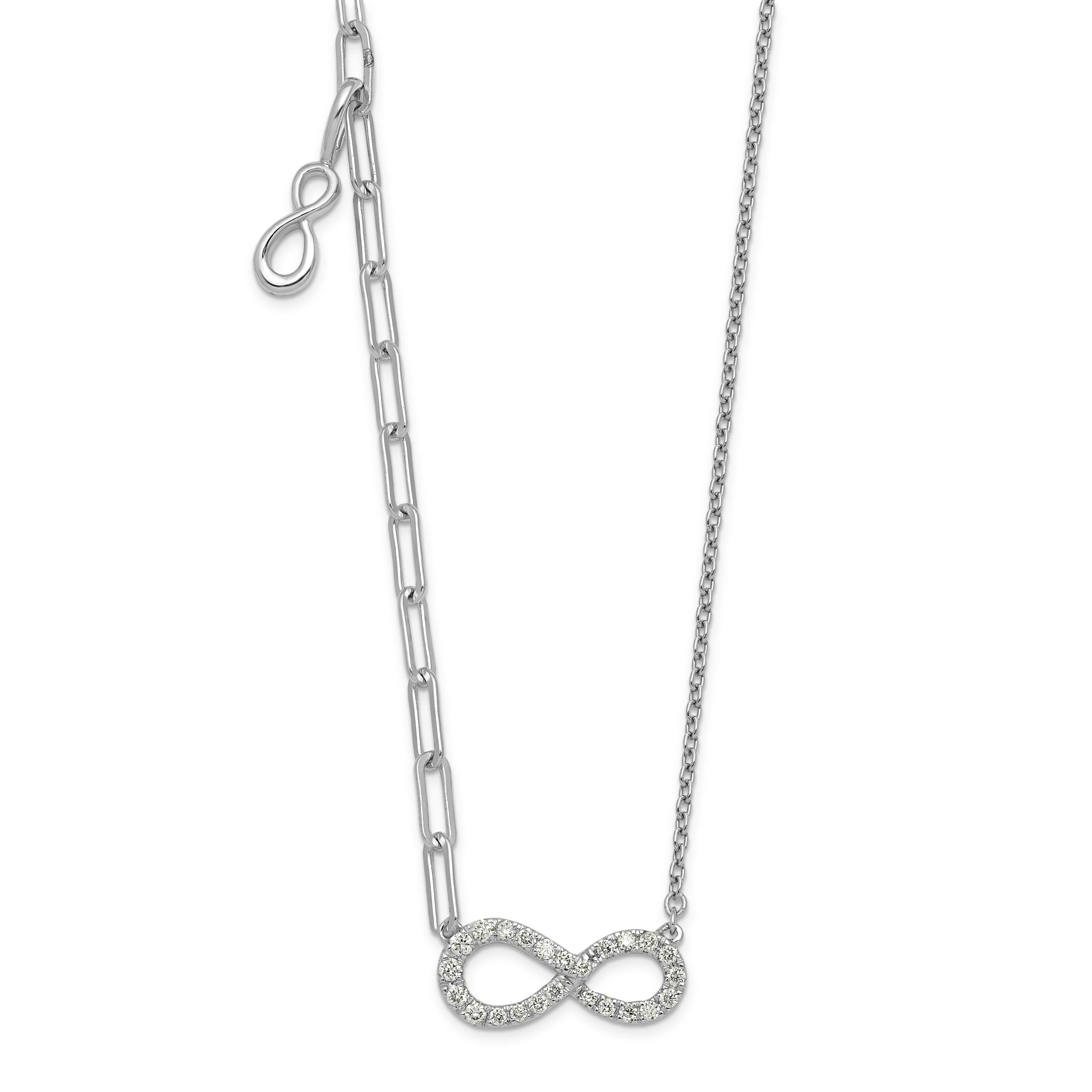 0.19 Ct Round White Lab Diamond Prong 14K White Gold Infinity Paperclip Cable Chain Necklace