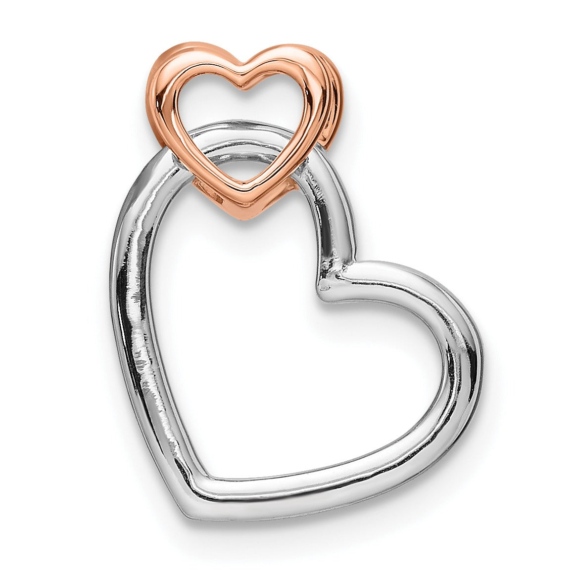 14k Gold Lab Grown Diamond Double Heart Chain Slide Pendant