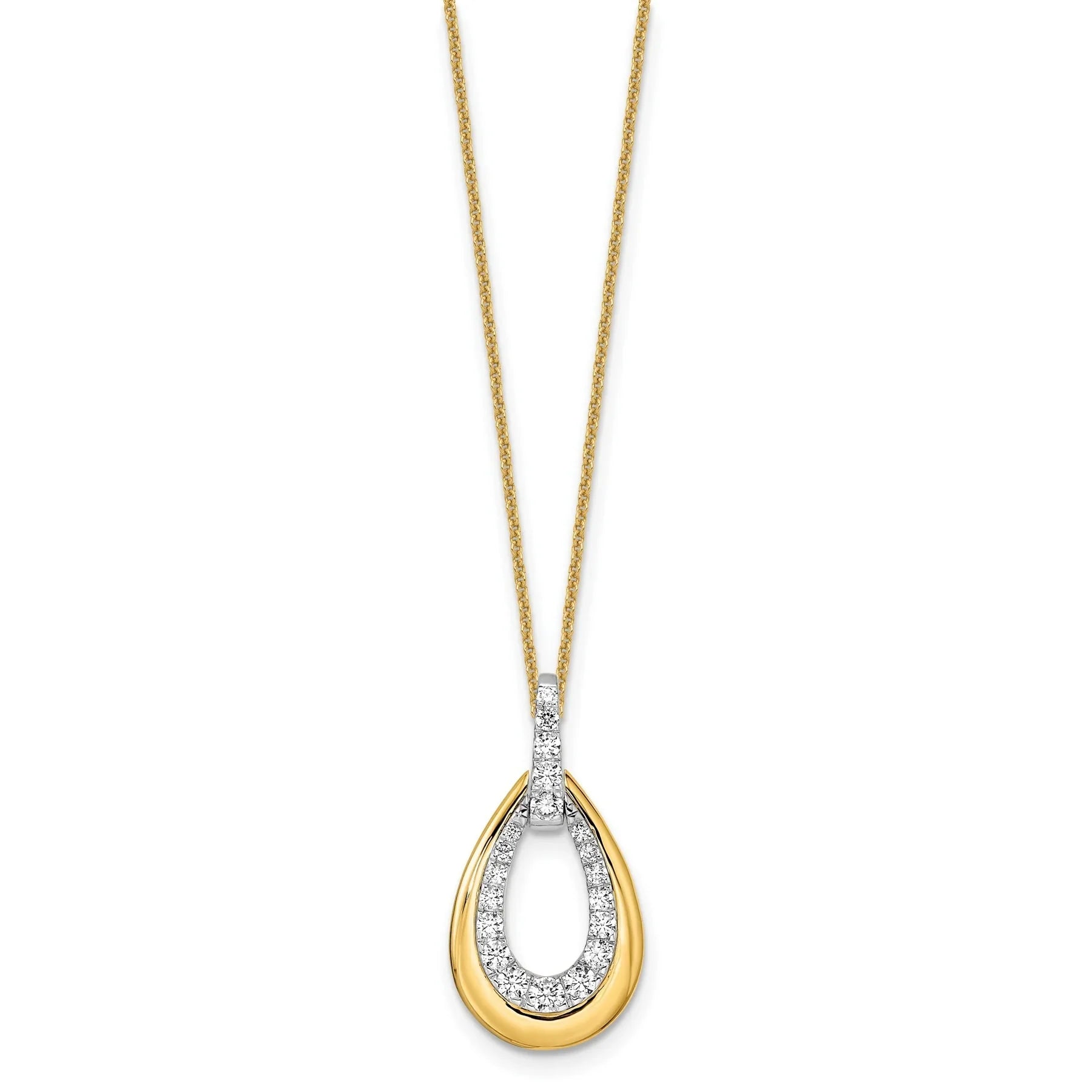 14K Gold Two Tone Lab Grown Diamond Teardrop Necklace - Fine Diamond