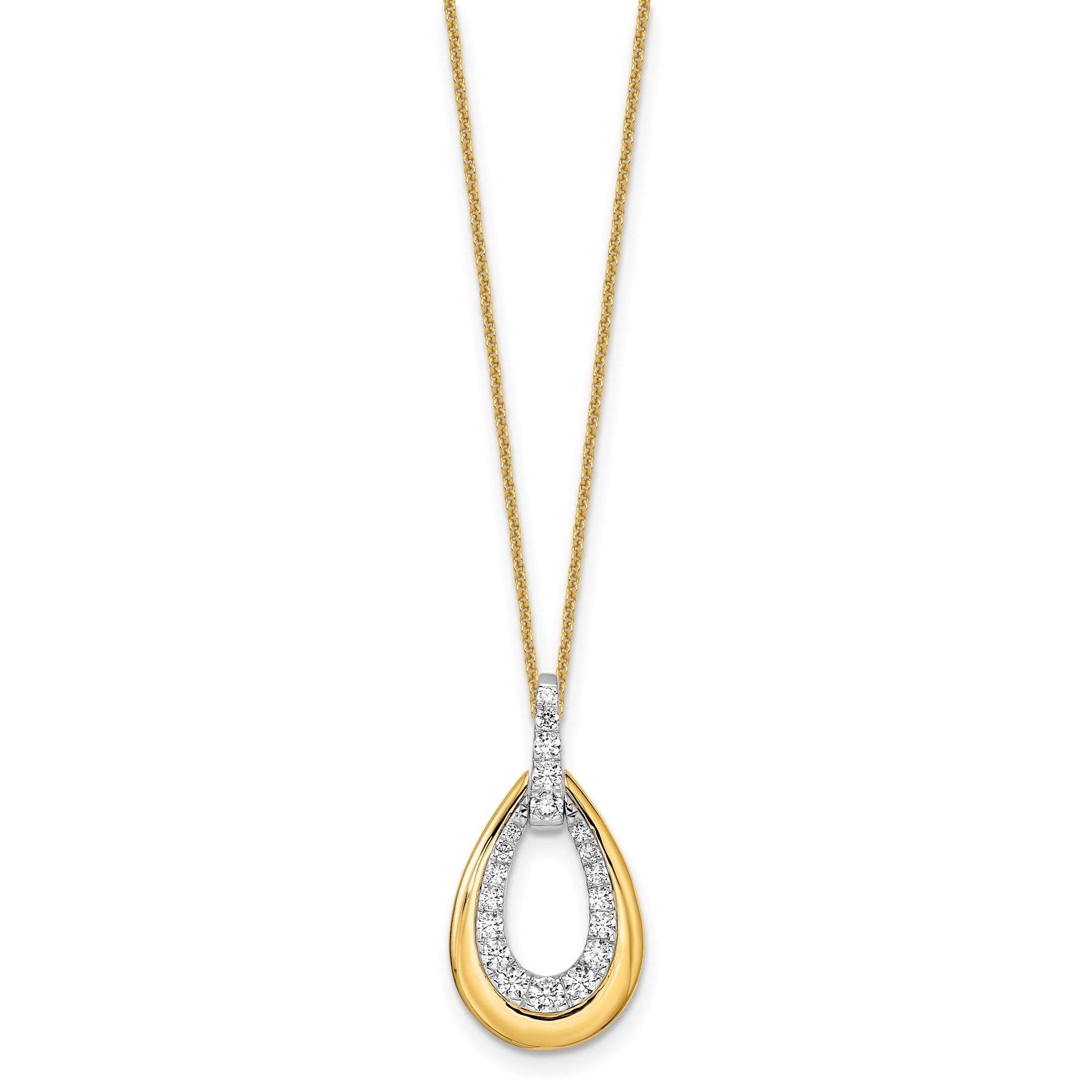 14K Gold Two Tone Lab Grown Diamond Teardrop Necklace