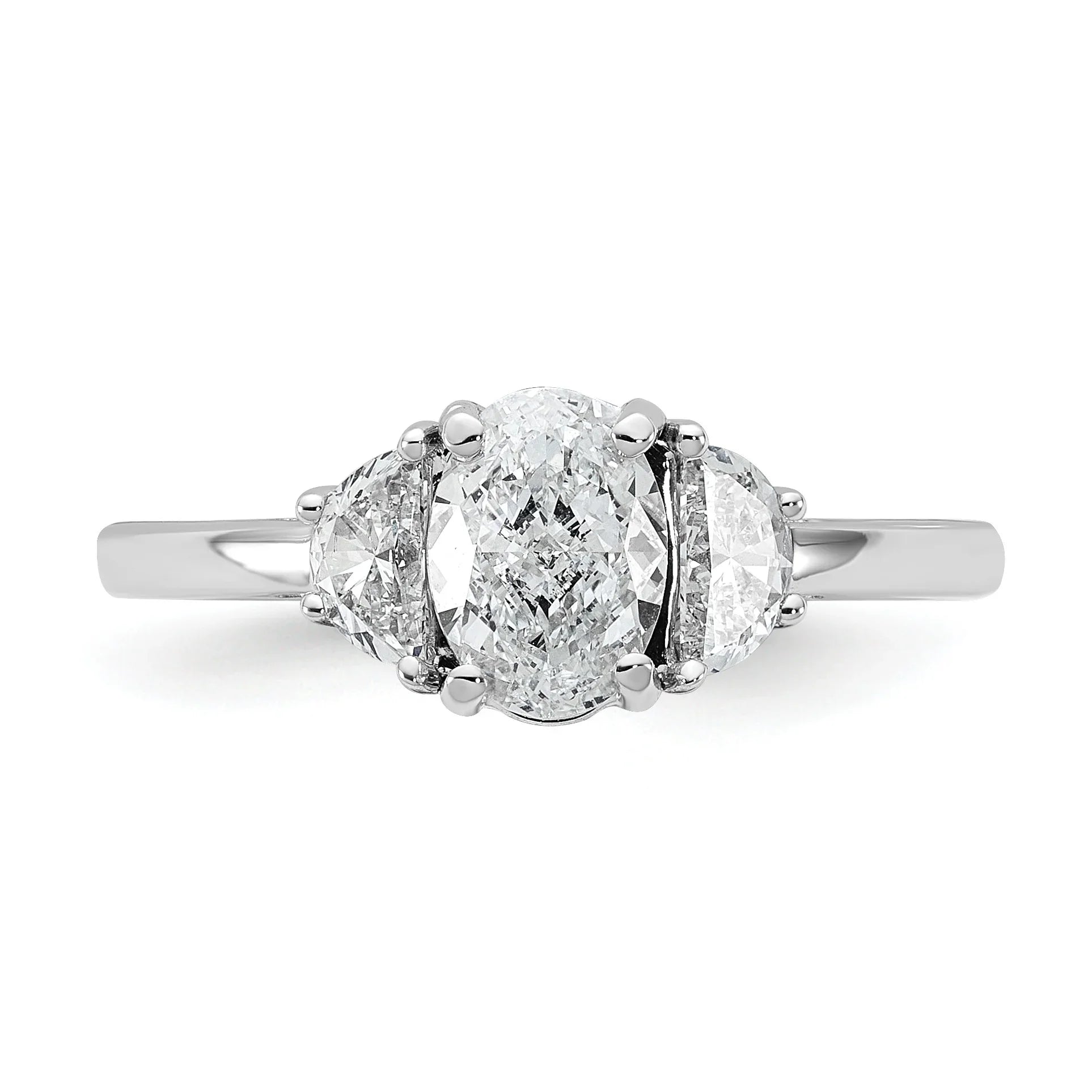 14K White Gold Lab Grown Oval Diamond 3 Stone Engagement Ring - Fine Diamond