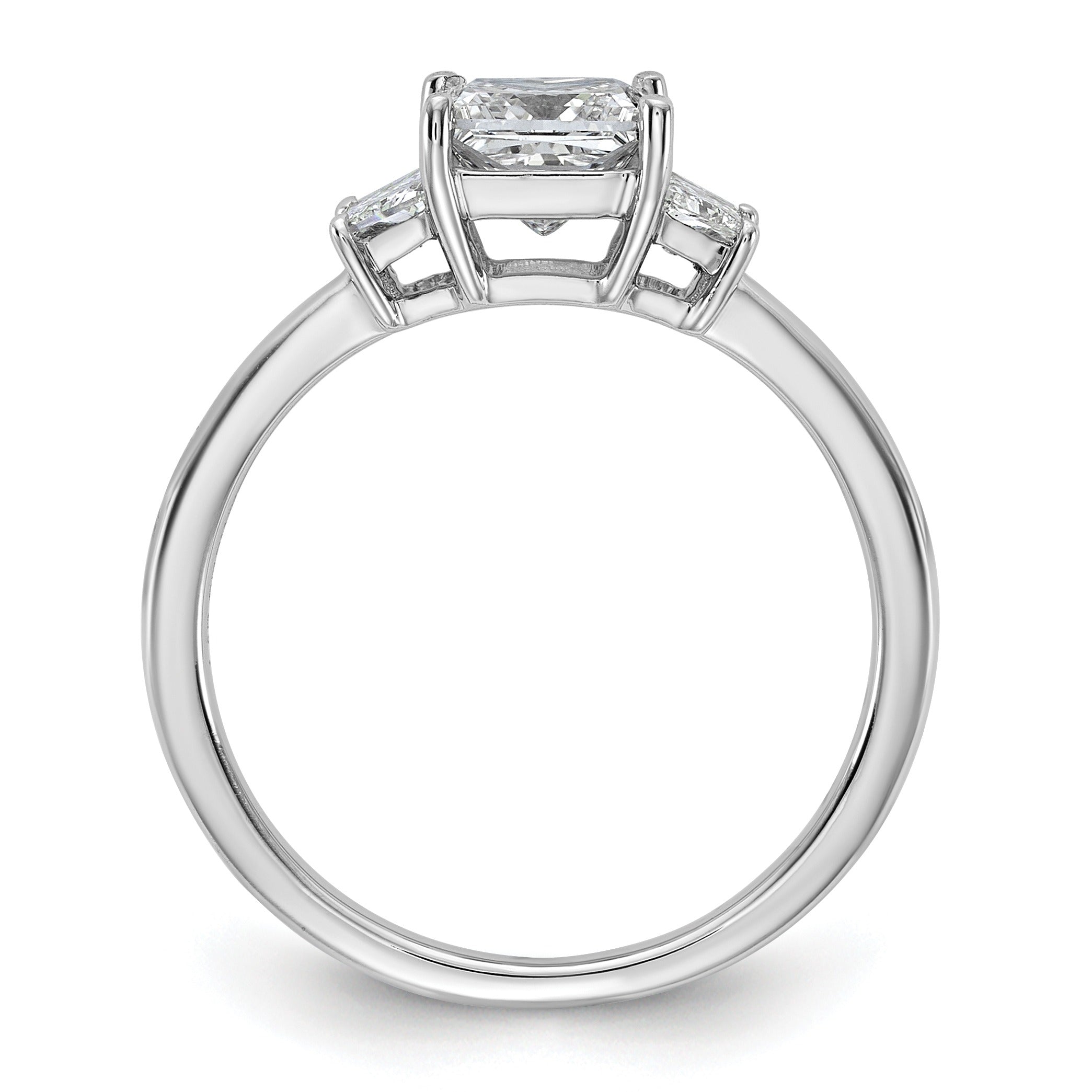 14K White Gold Lab Grown Diamond Princess & Trapezoid 3-Stone Bridal Rings