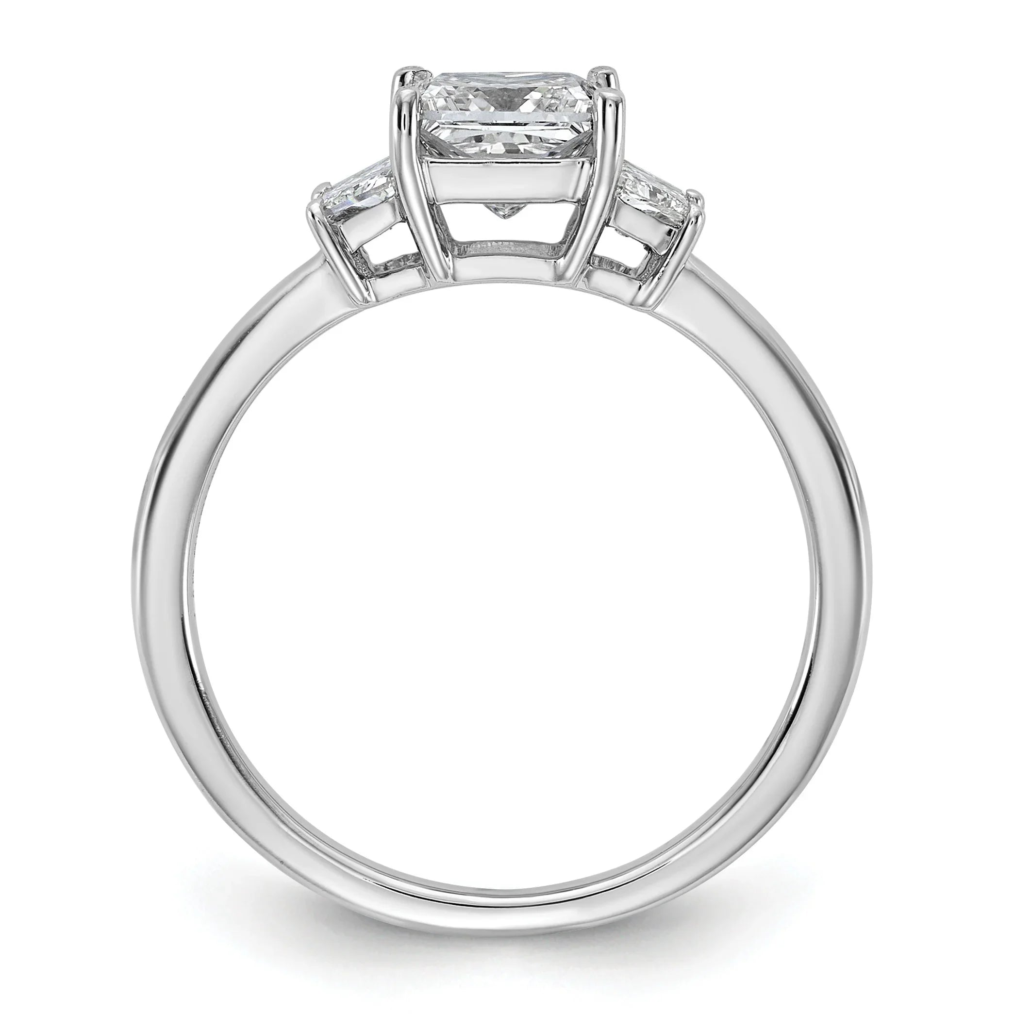 14K White Gold Lab Grown Diamond Princess & Trapezoid 3-Stone Bridal Rings - Fine Diamond
