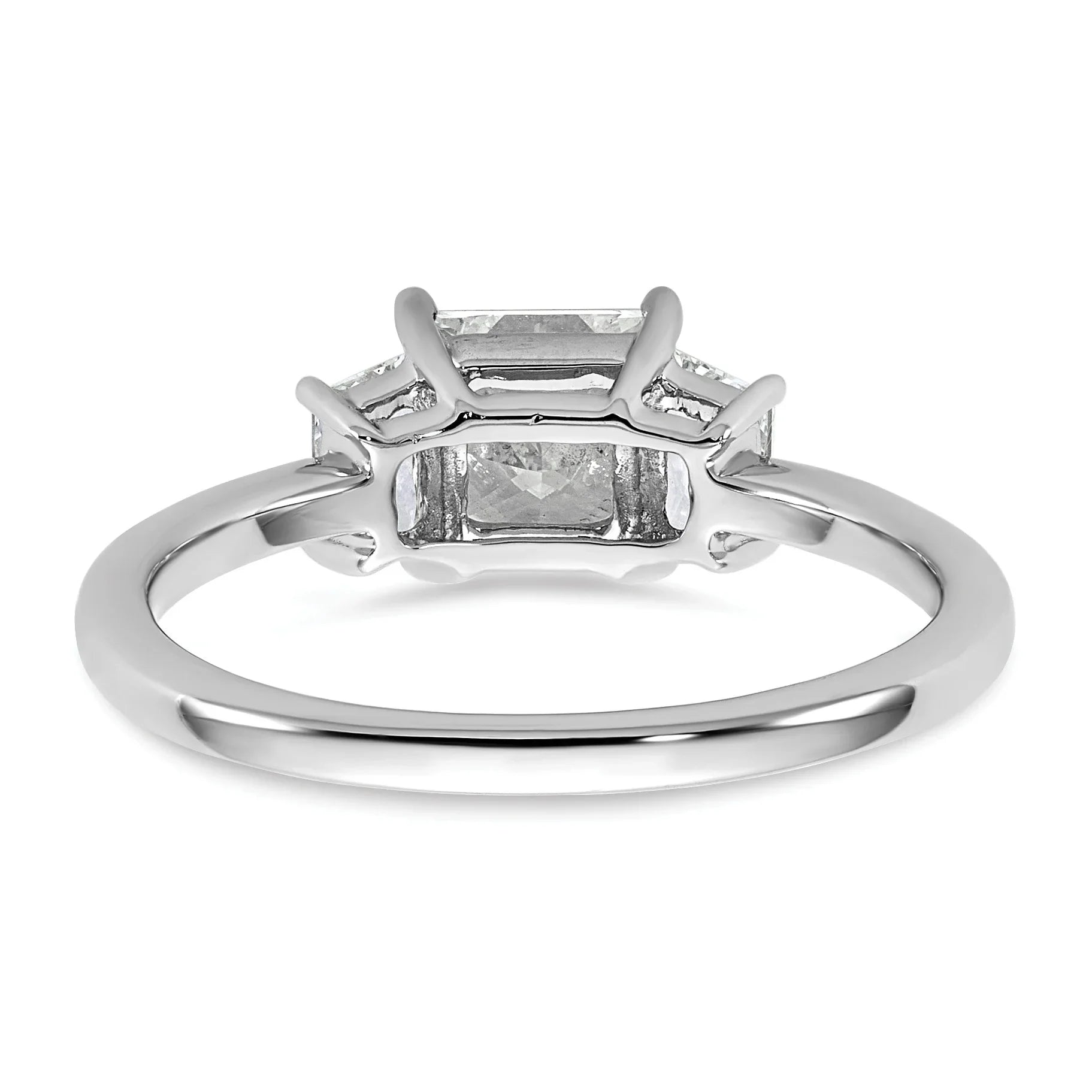 14K White Gold Lab Grown Diamond Princess & Trapezoid 3-Stone Bridal Rings - Fine Diamond