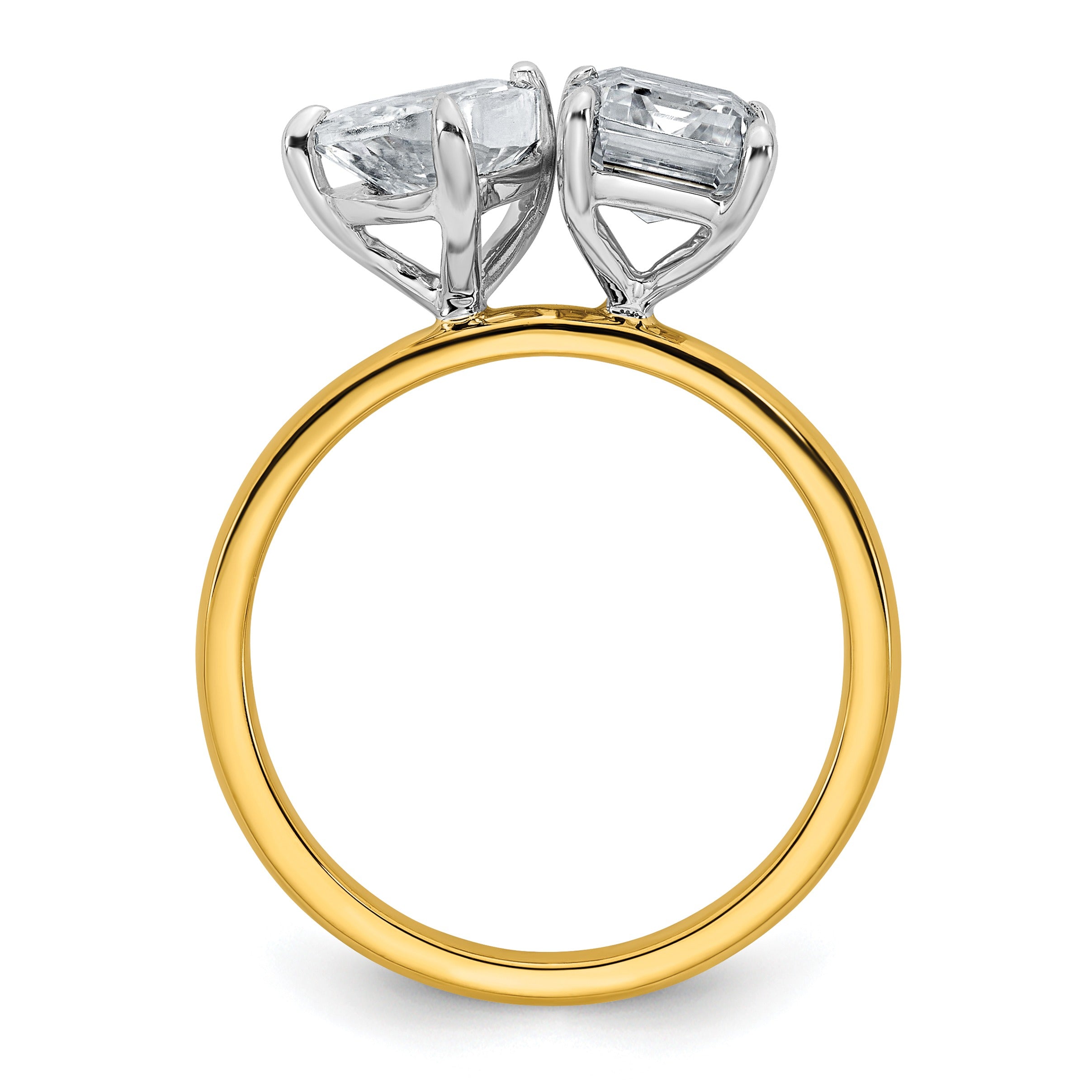 14K Yellow Gold Lab Grown Diamond Pear and Emerald Two Stone Ring