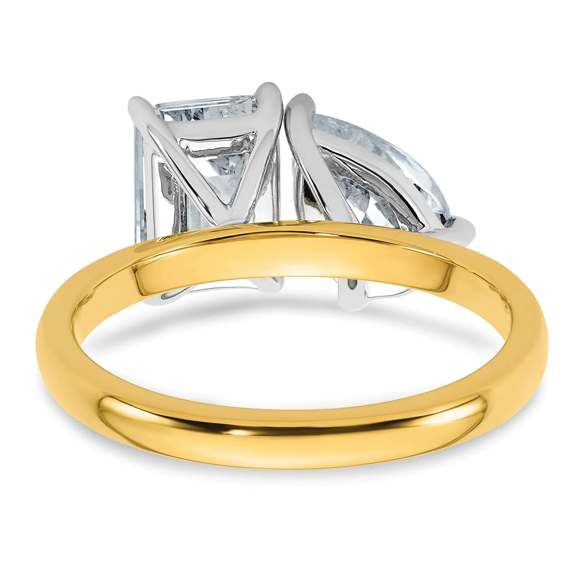 14K Yellow Gold Lab Grown Diamond Pear and Emerald Two Stone Ring 2.88 Ct - Fine Diamond