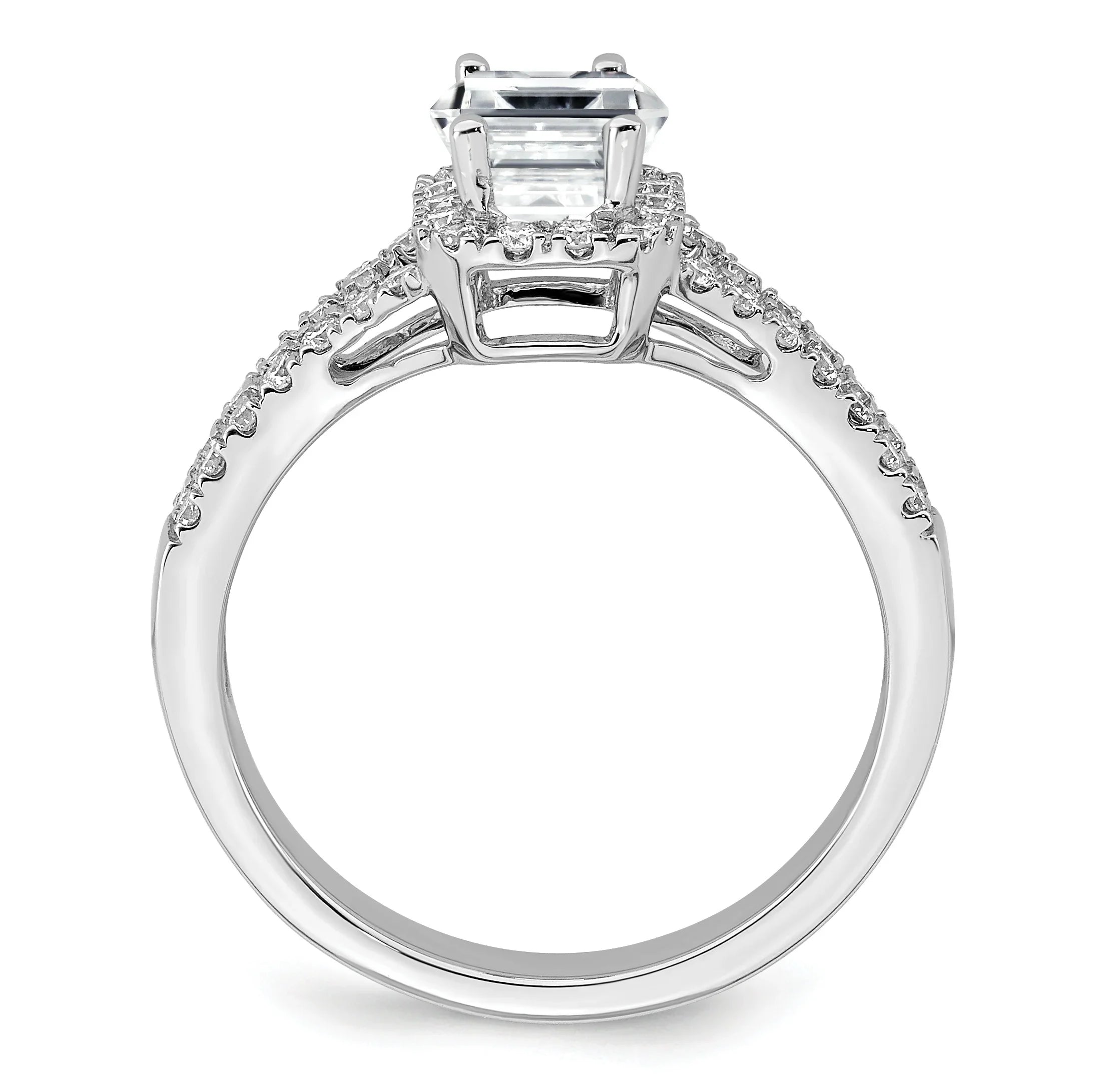Lab Grown Emerald-Cut Diamond Halo Semi Mount Engagement Ring - Fine Diamond
