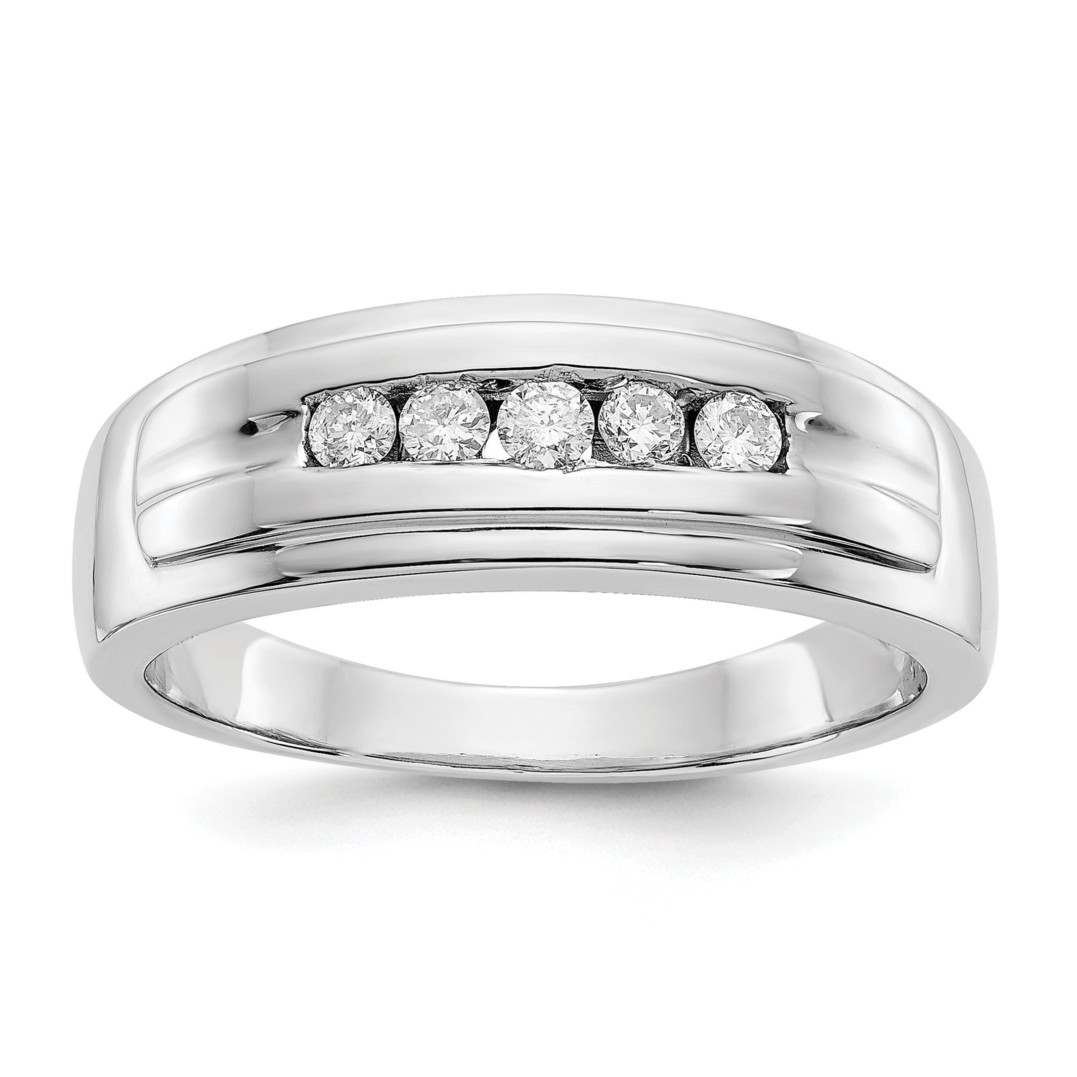 14k White Gold 1/4 ct 5 Stone Lab Grown Diamond Men's Channel Band Ring