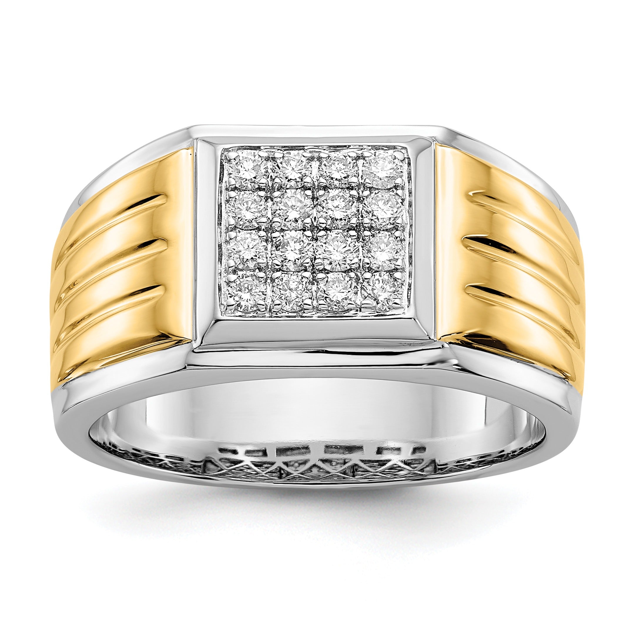 14k Two-Tone 3/8 ct Lab Grown Diamond Cluster Men's Ring