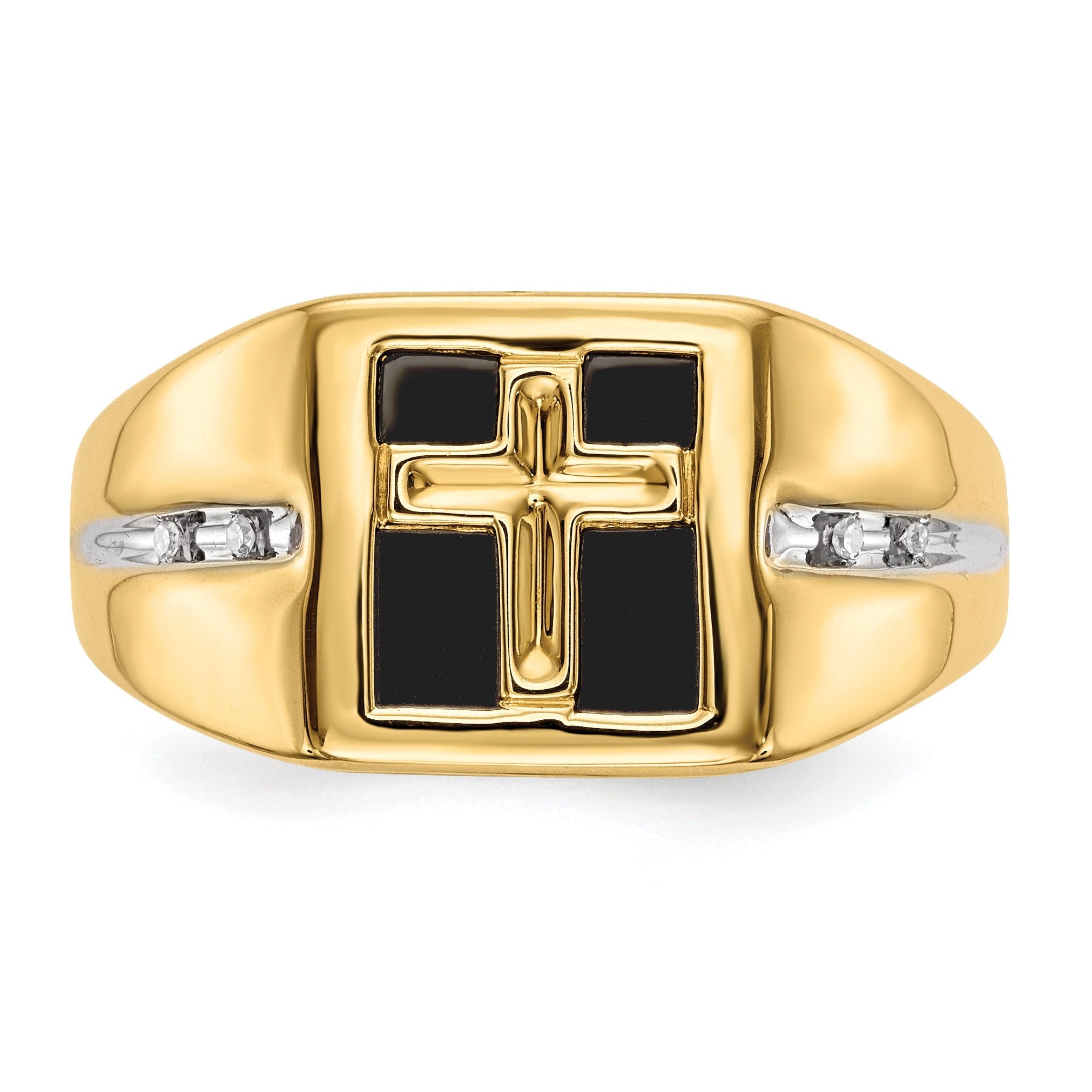 14k Gold Lab Grown Diamond and Onyx Cross Men's Ring