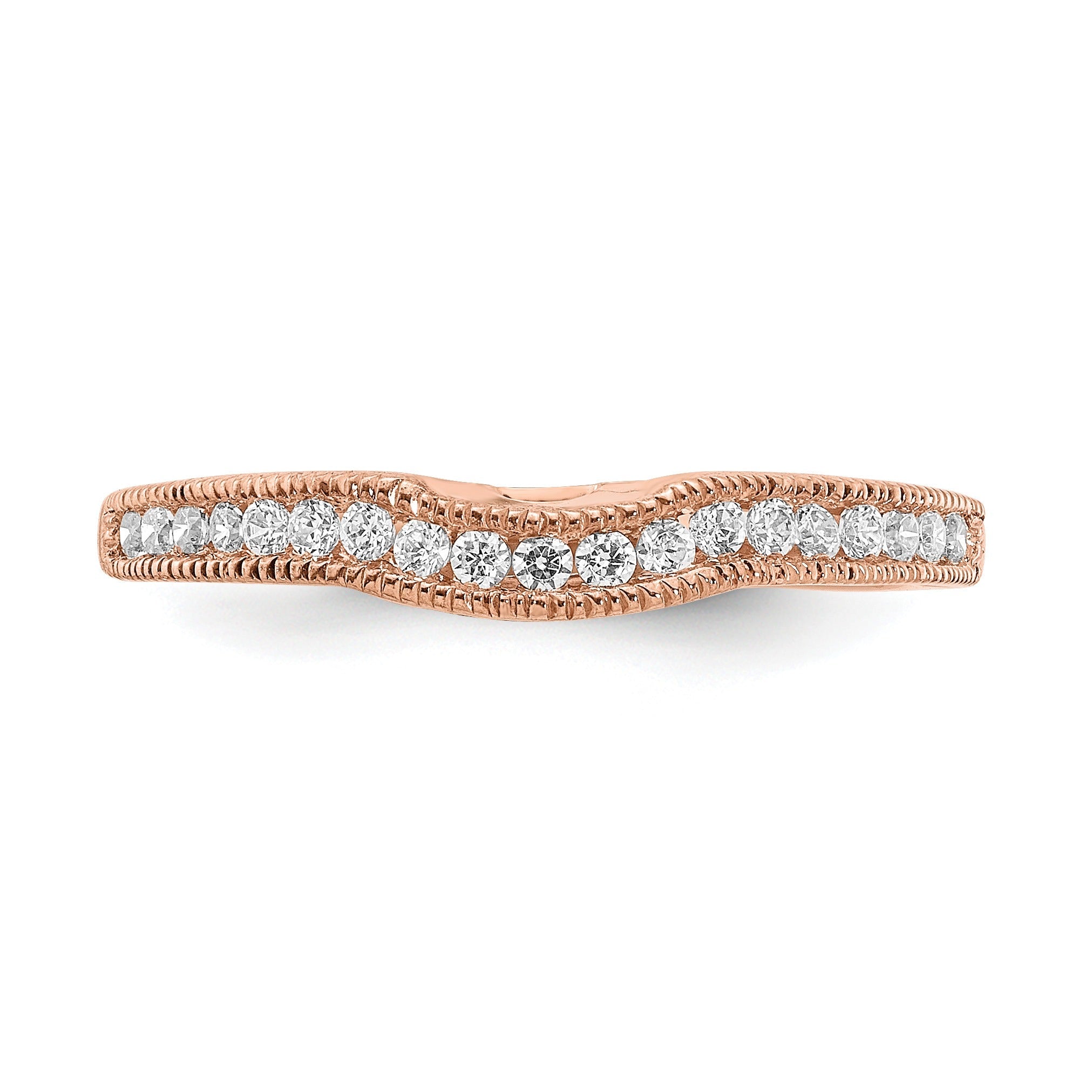 0.25 Ct Round Lab Diamond Channel 10K Rose Gold Curved Wedding Enhancer Band