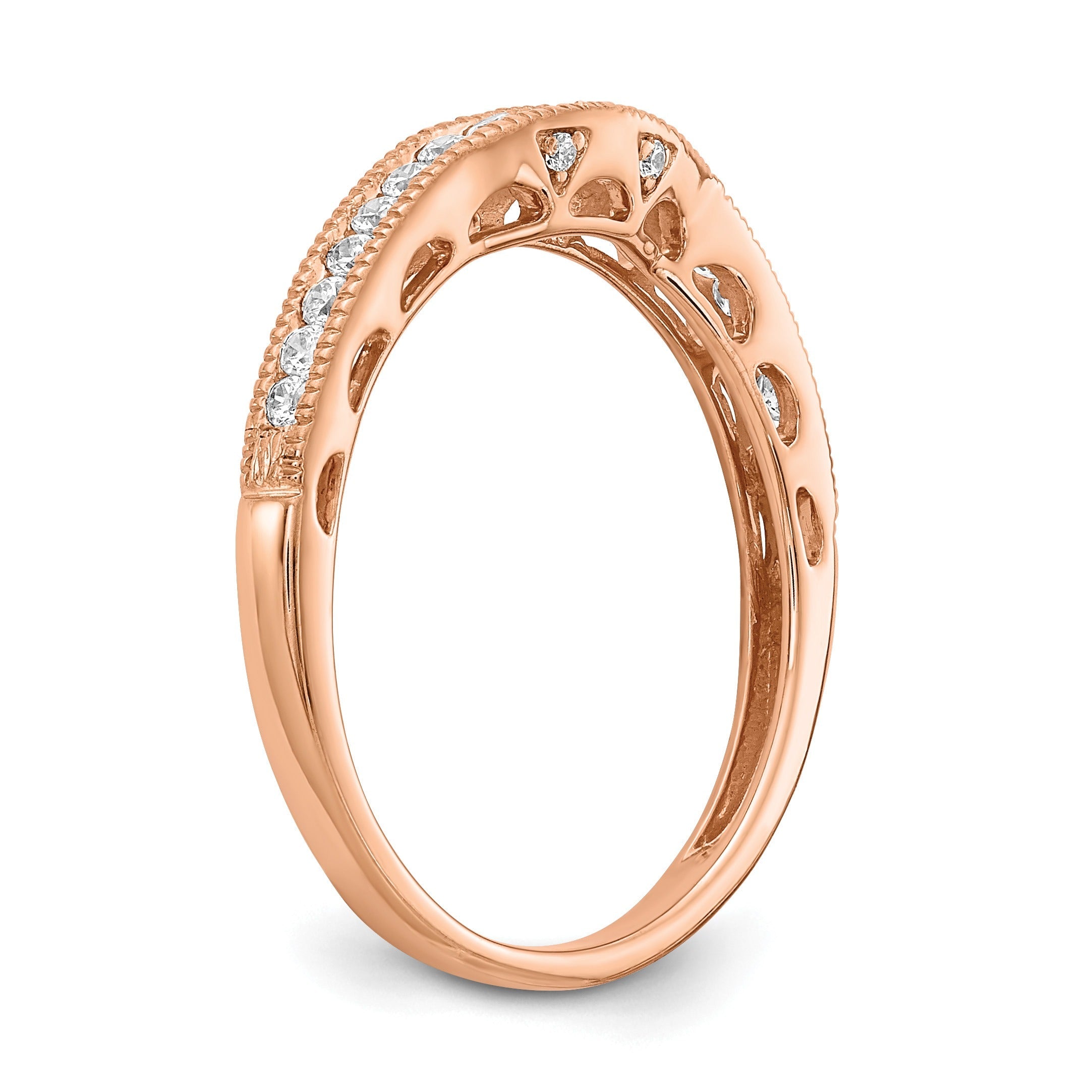 0.25 Ct Round Lab Diamond Channel 10K Rose Gold Curved Wedding Enhancer Band
