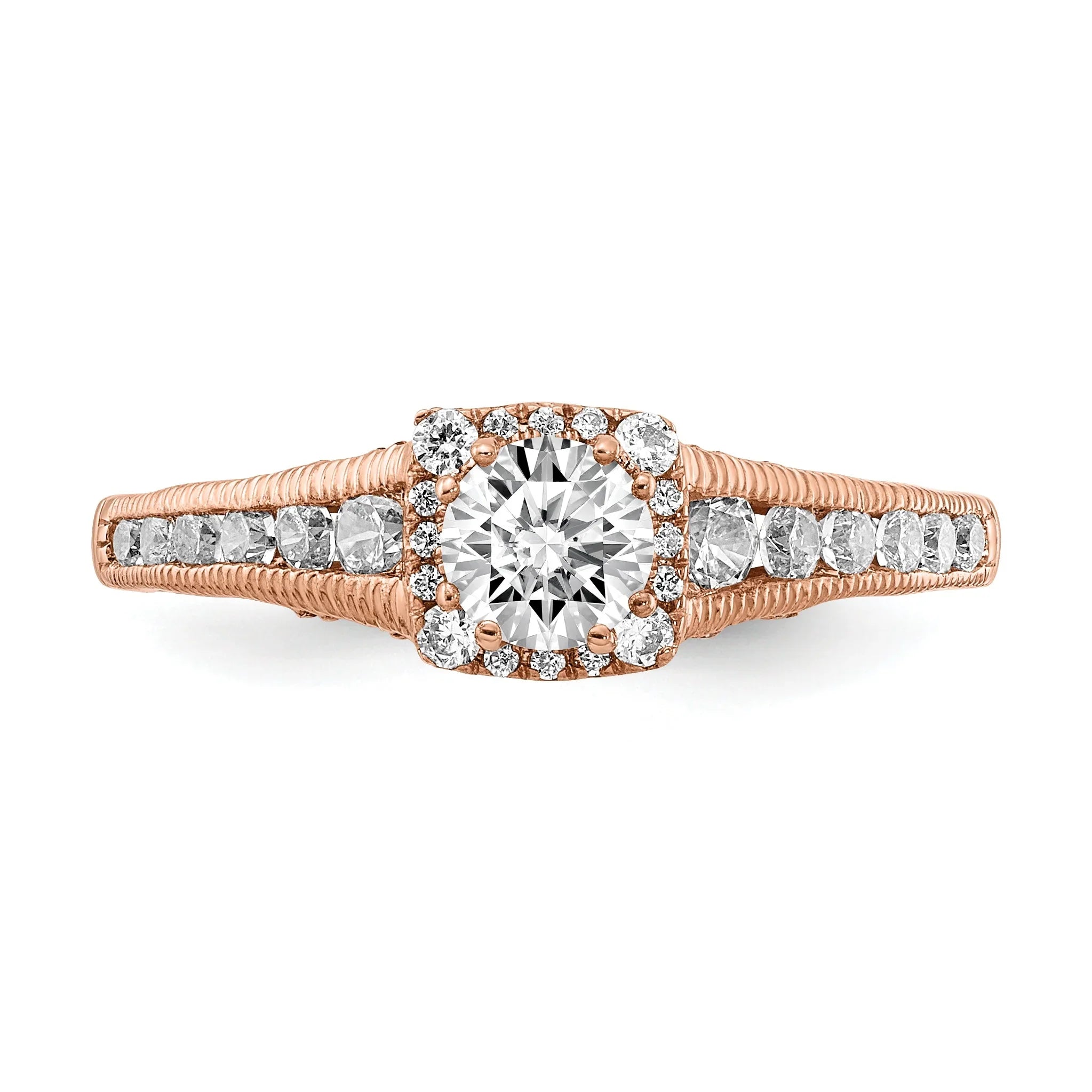 14k Rose Gold Lab Grown Diamond Petite Halo Engagement Ring 0.4 ct - Fine Diamond