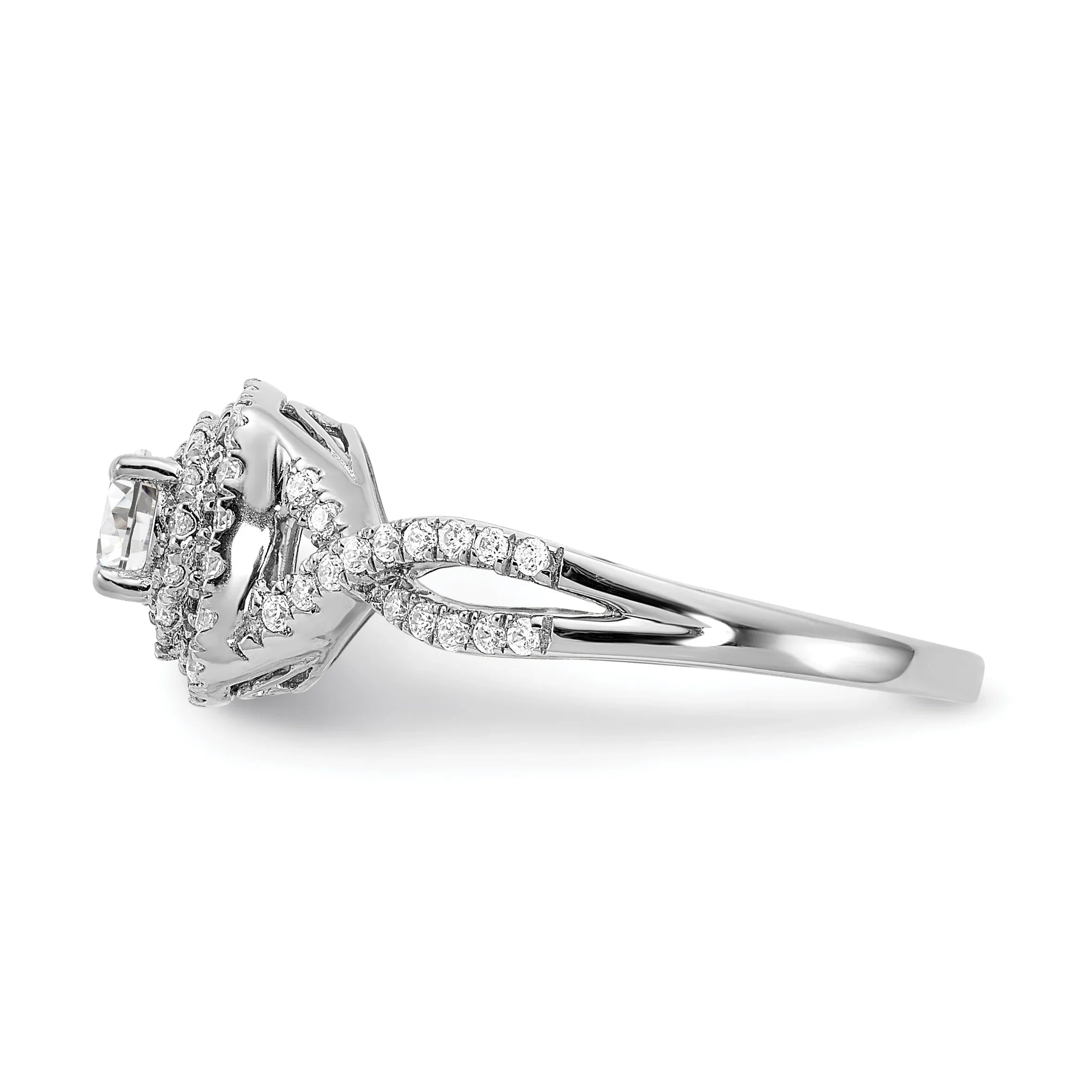 14K White Gold Lab Grown Diamond Double Halo Engagement Ring 0.75 ct - Fine Diamond