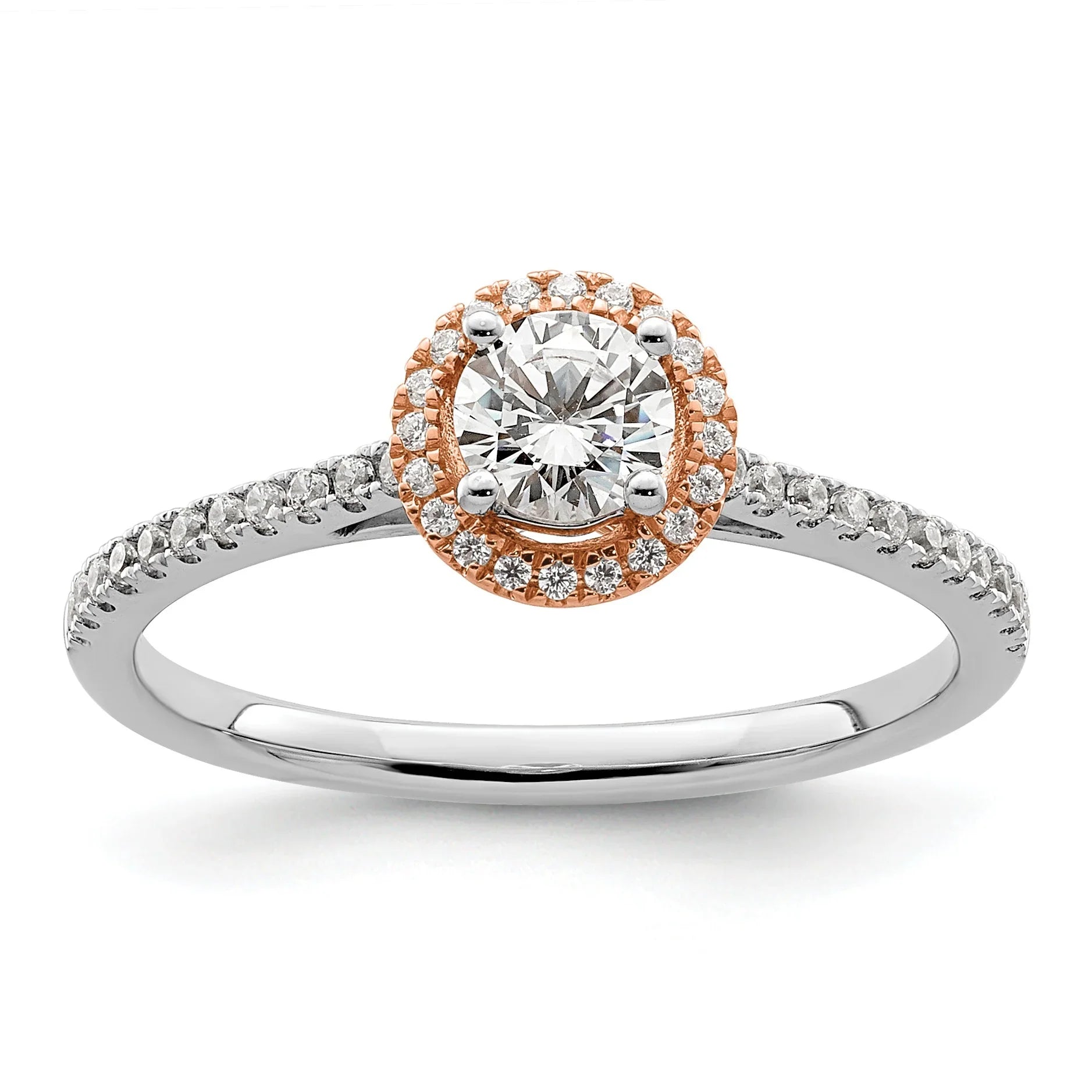 Two-Tone Gold Lab Grown Diamond Round Halo Pave Engagement Ring 0.5 ct - Fine Diamond