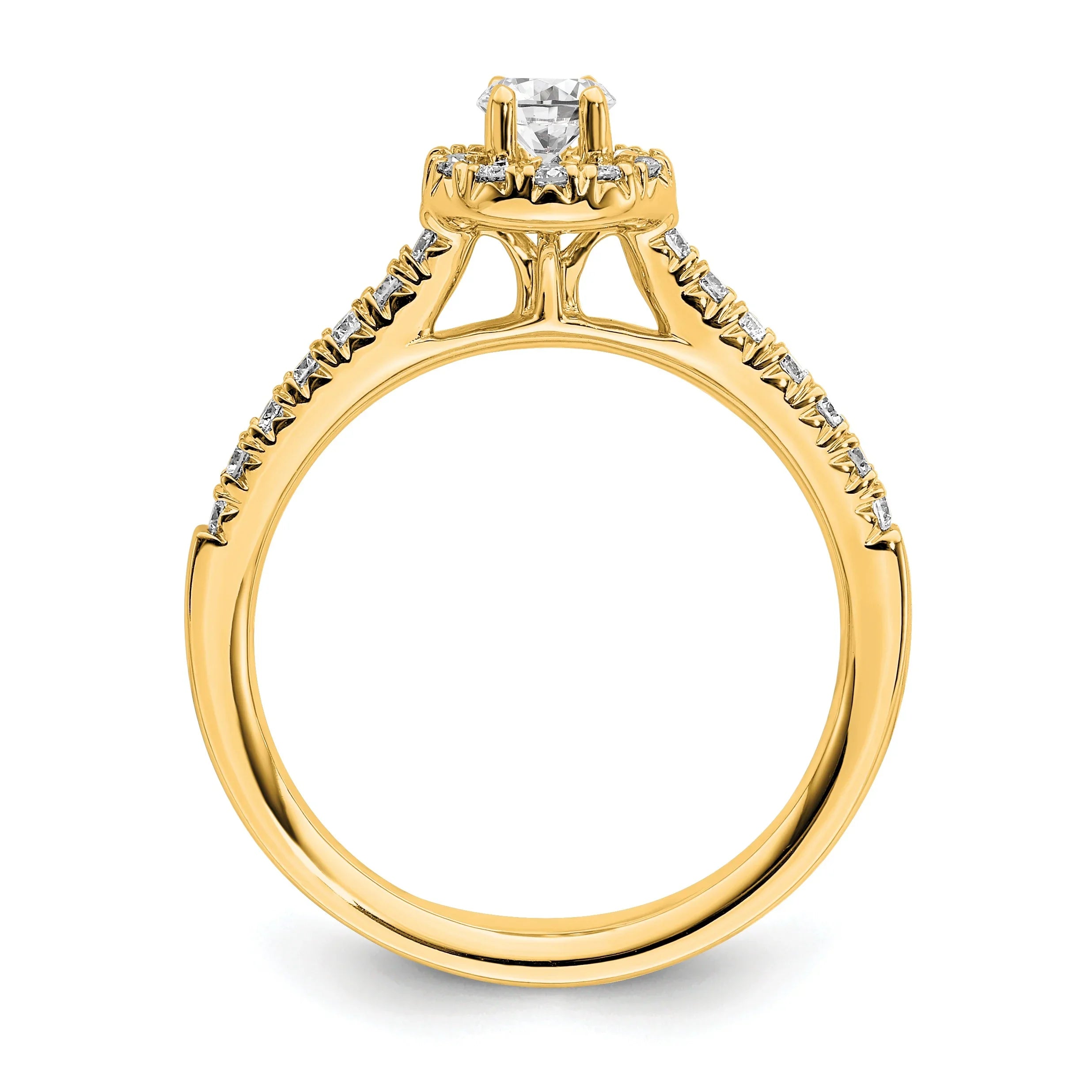 14k Yellow Gold Round Lab Grown Diamond Halo Engagement Ring 0.75 Ct - Fine Diamond