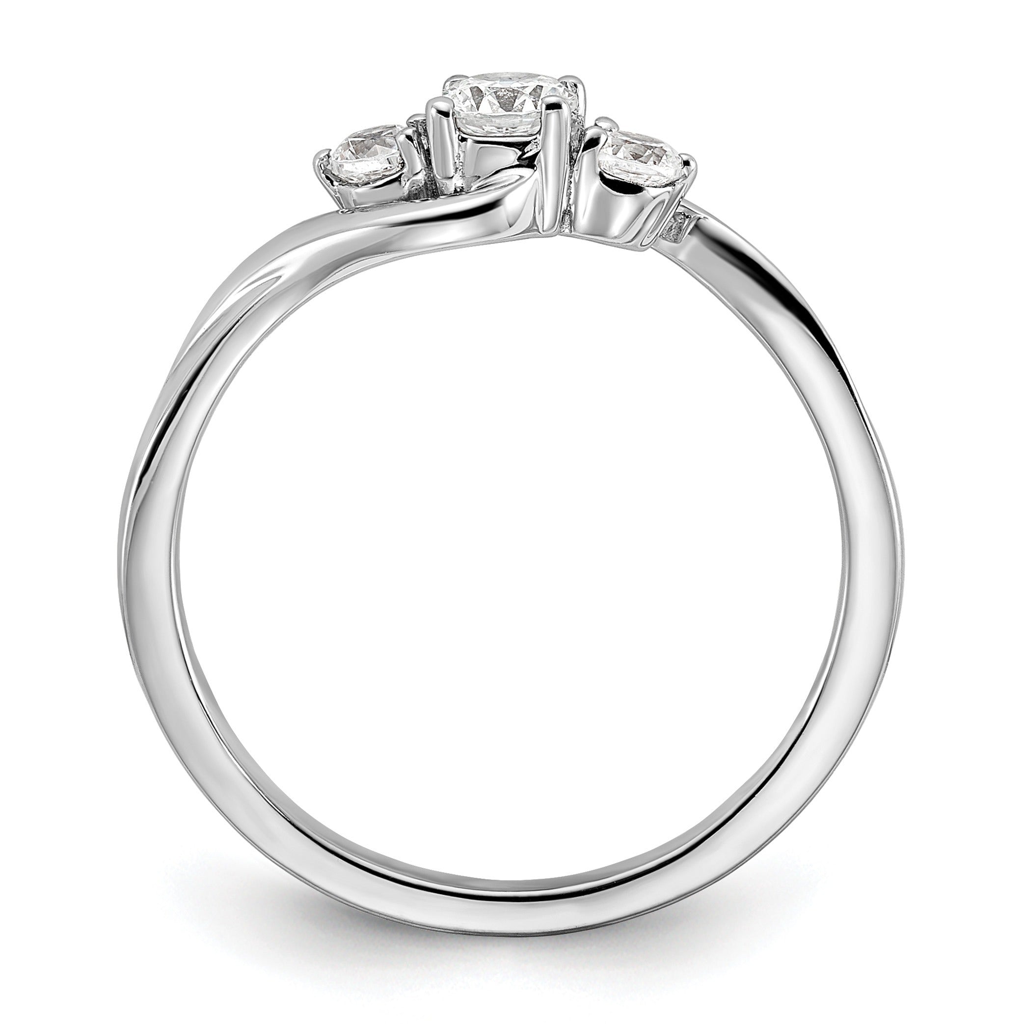 14K White Gold Lab Grown Diamond Petite Round Three Stone Ring 0.33 Ct