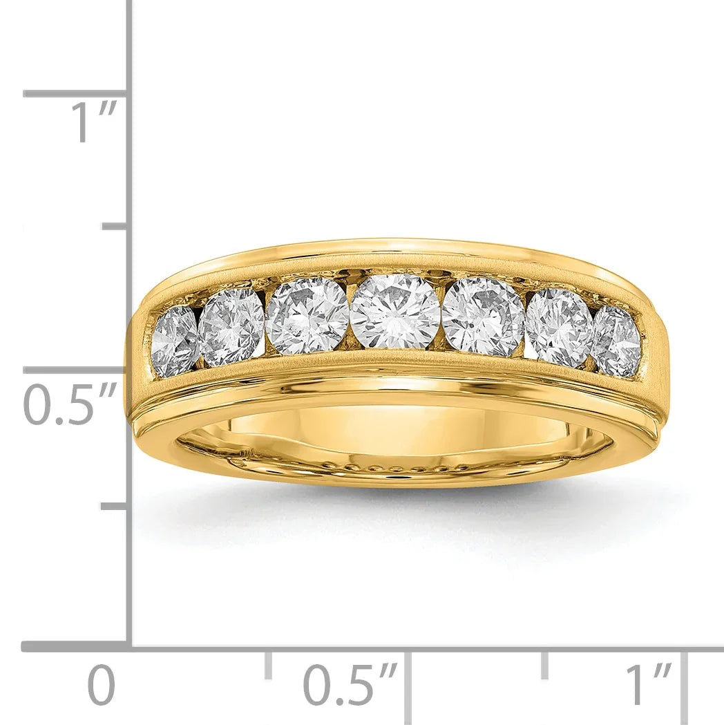 10K Yellow Gold Lab Grown Diamond 7 Stone Men's Wedding Ring 1.5 Ct - Fine Diamond