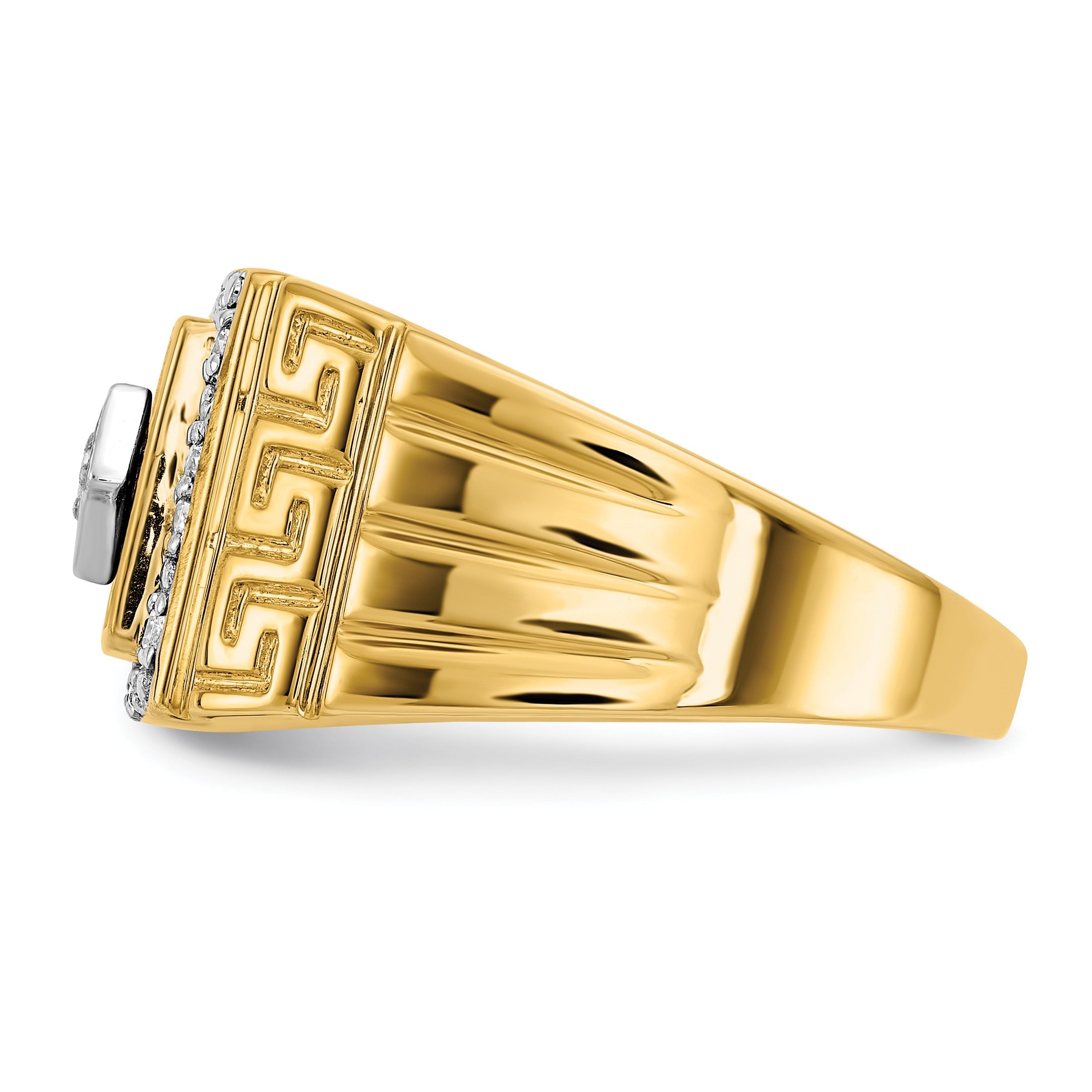 14k Gold 1/5 ct Lab Grown Diamond and Onyx Greek Key Design Men's Ring