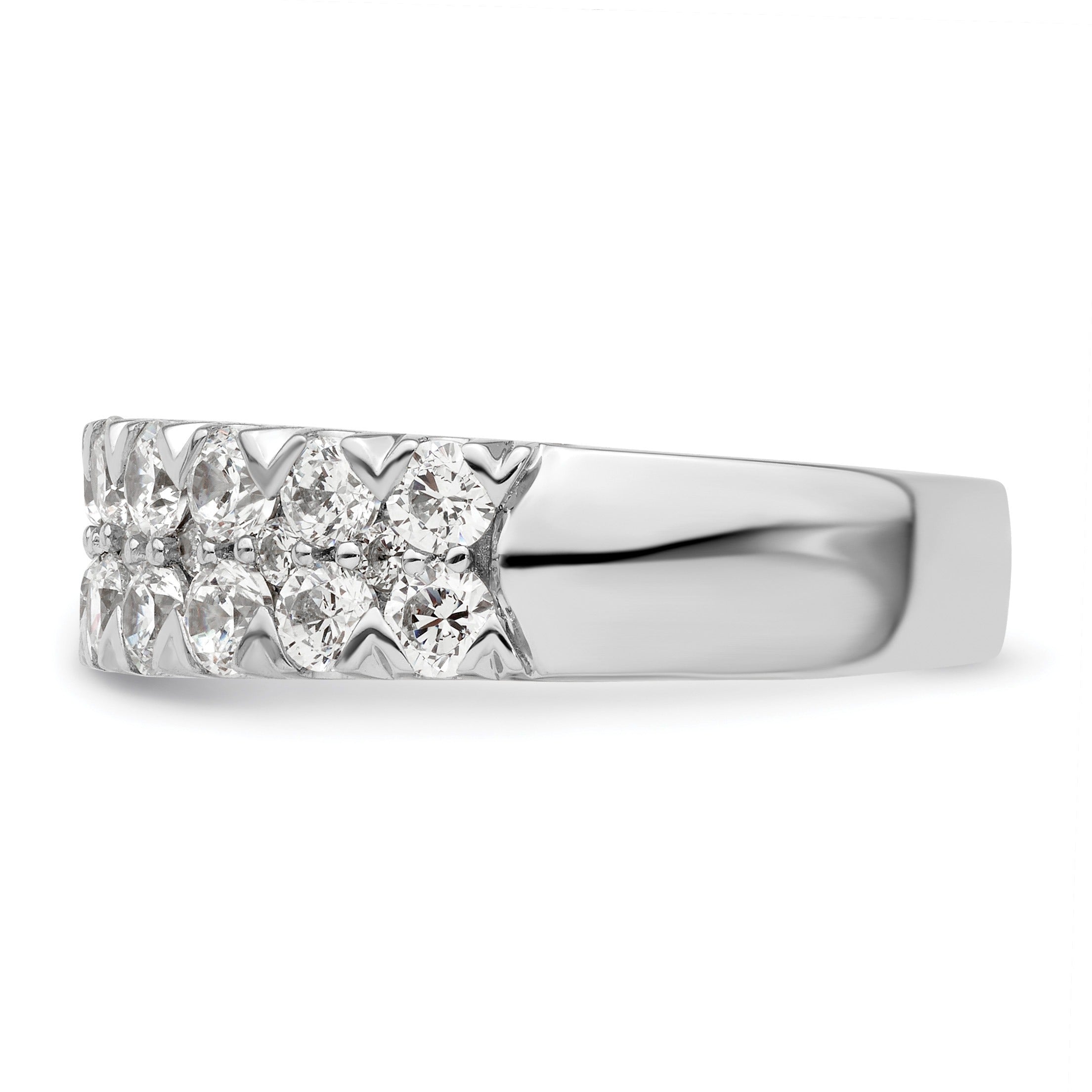 14k White Gold Lab Grown Diamond Double Row Wedding Band 1.5 Ct