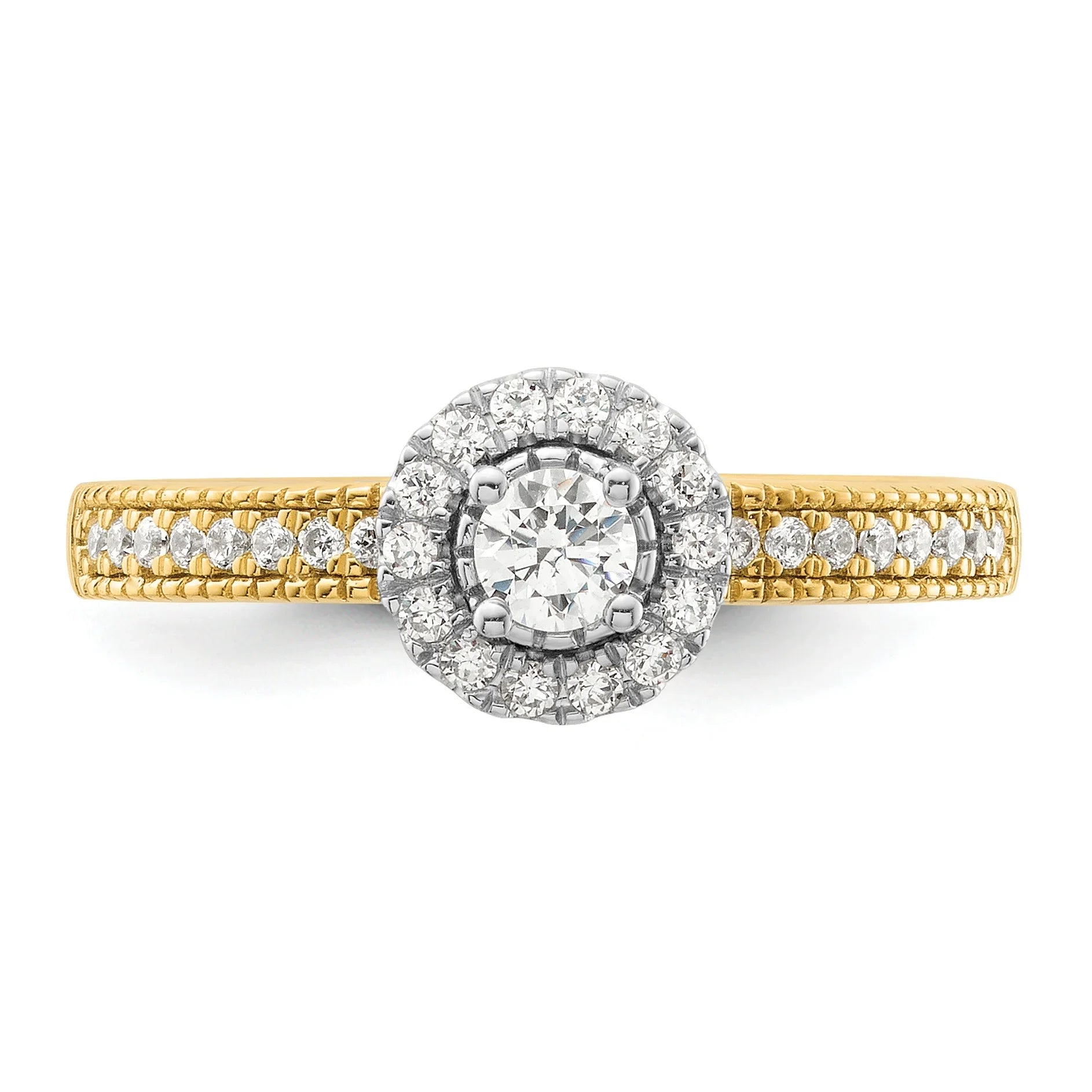 Two-Tone Lab Grown Diamond Halo Pave Ring 0.15 ct - Fine Diamond