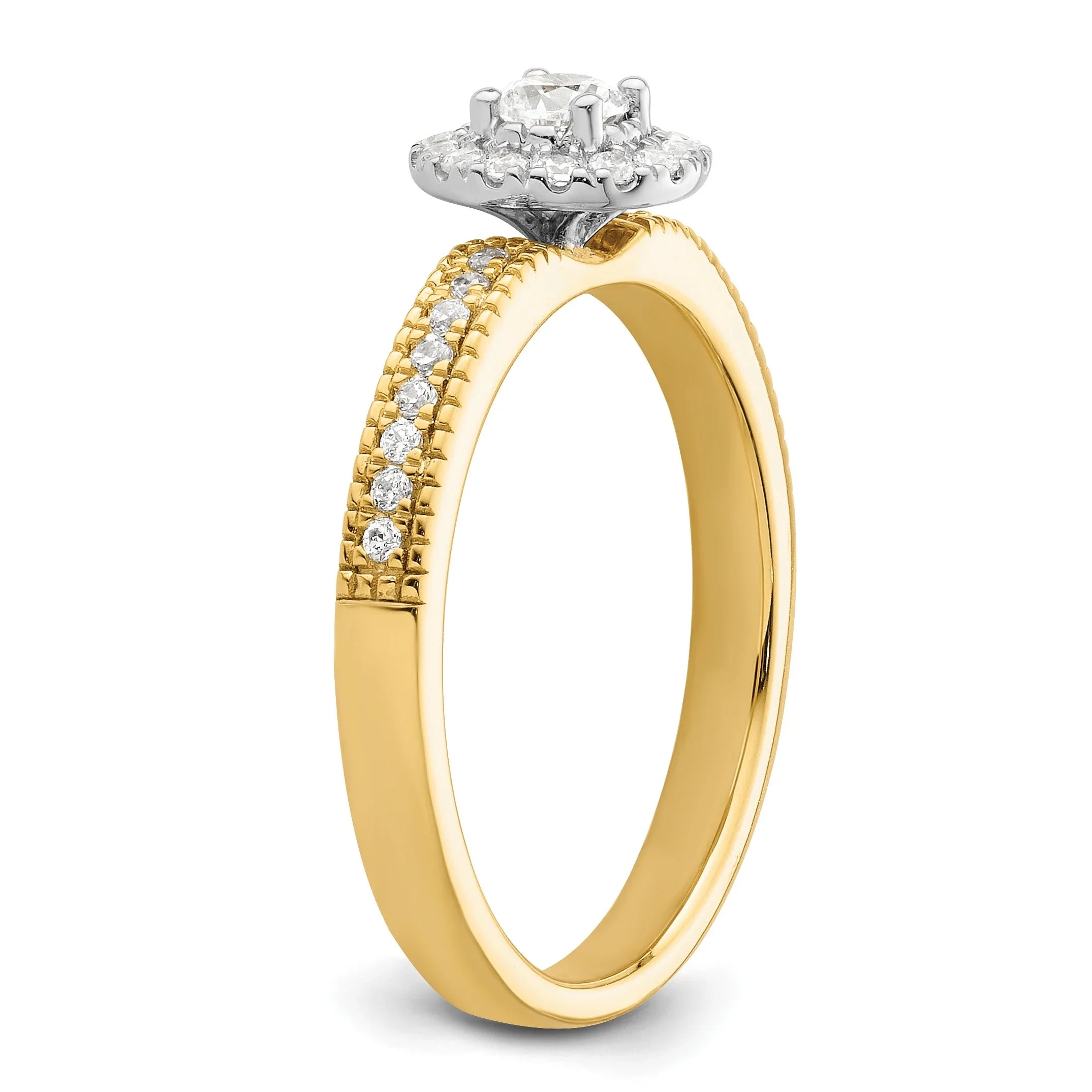 Two-Tone Lab Grown Diamond Halo Pave Ring 0.15 ct - Fine Diamond