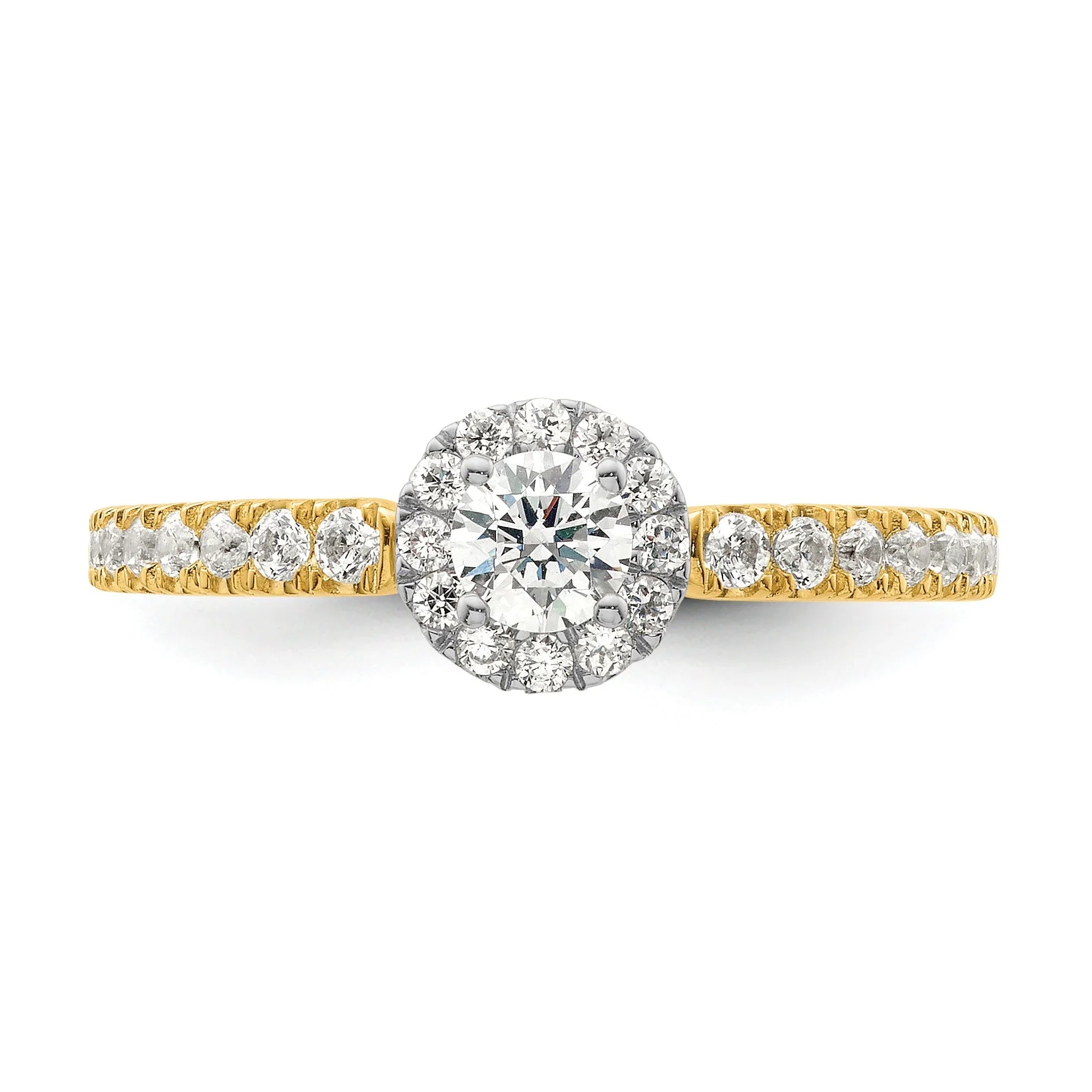14K Two-tone Gold Lab Grown Diamond Petite Round Halo Ring 0.5 ct - Fine Diamond